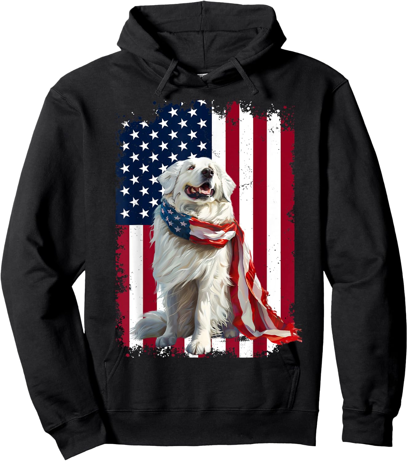 Great Pyrenees American Flag 4th Of July Great Pyrenees Hoodie - Hoodie | Black