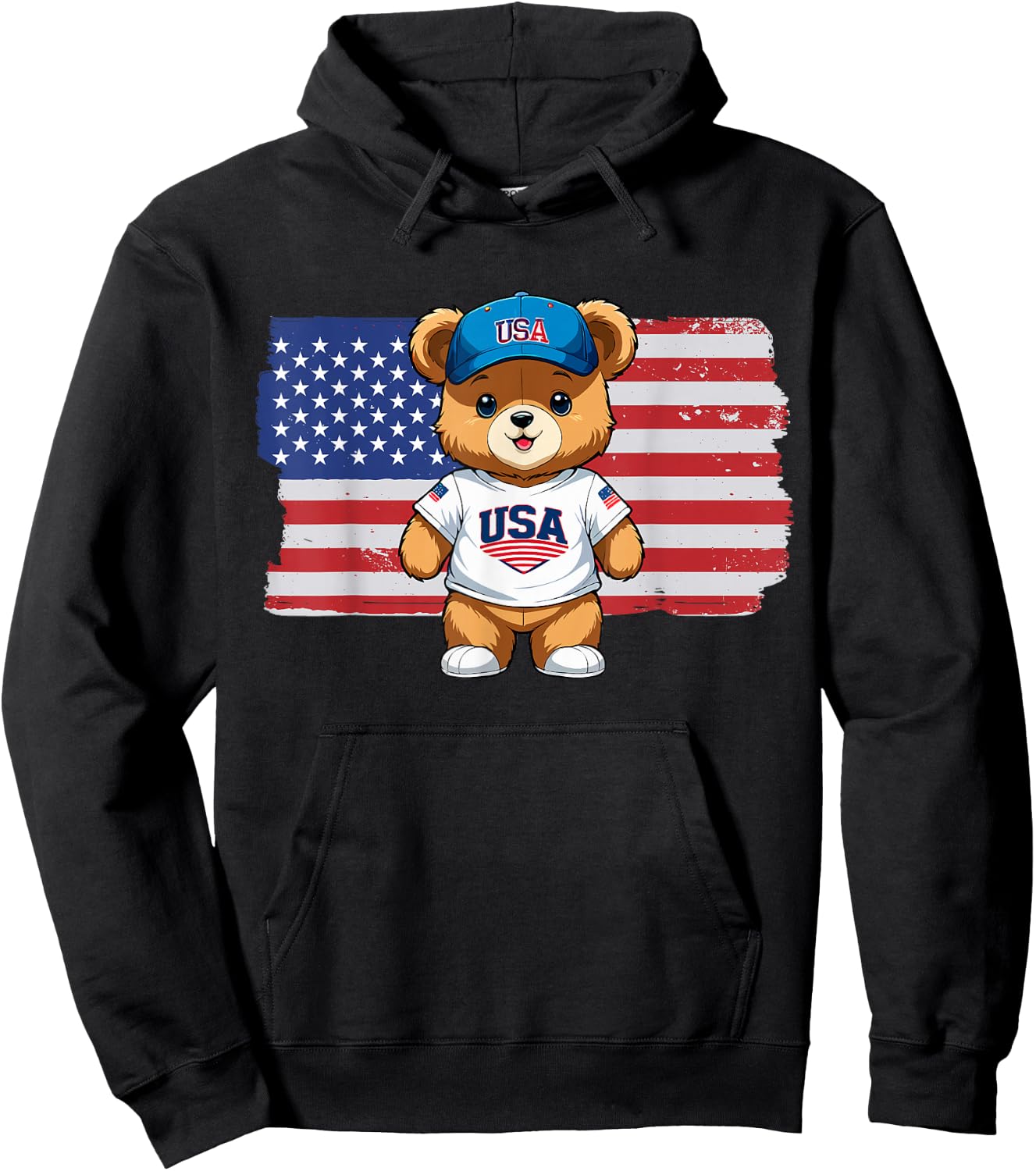 America US Flag Teddy Bear Patriot Hoodie - Hoodie | Black