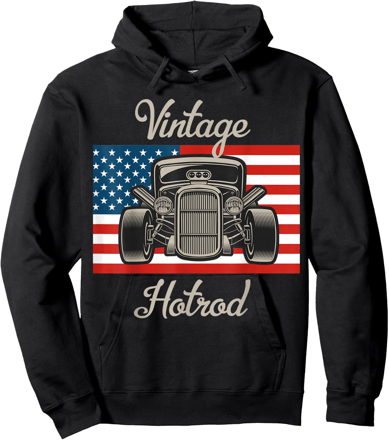 Vintage Hot Rod American Flag Antique Classic car Lover Men Small Hoodie - Hoodie | Black