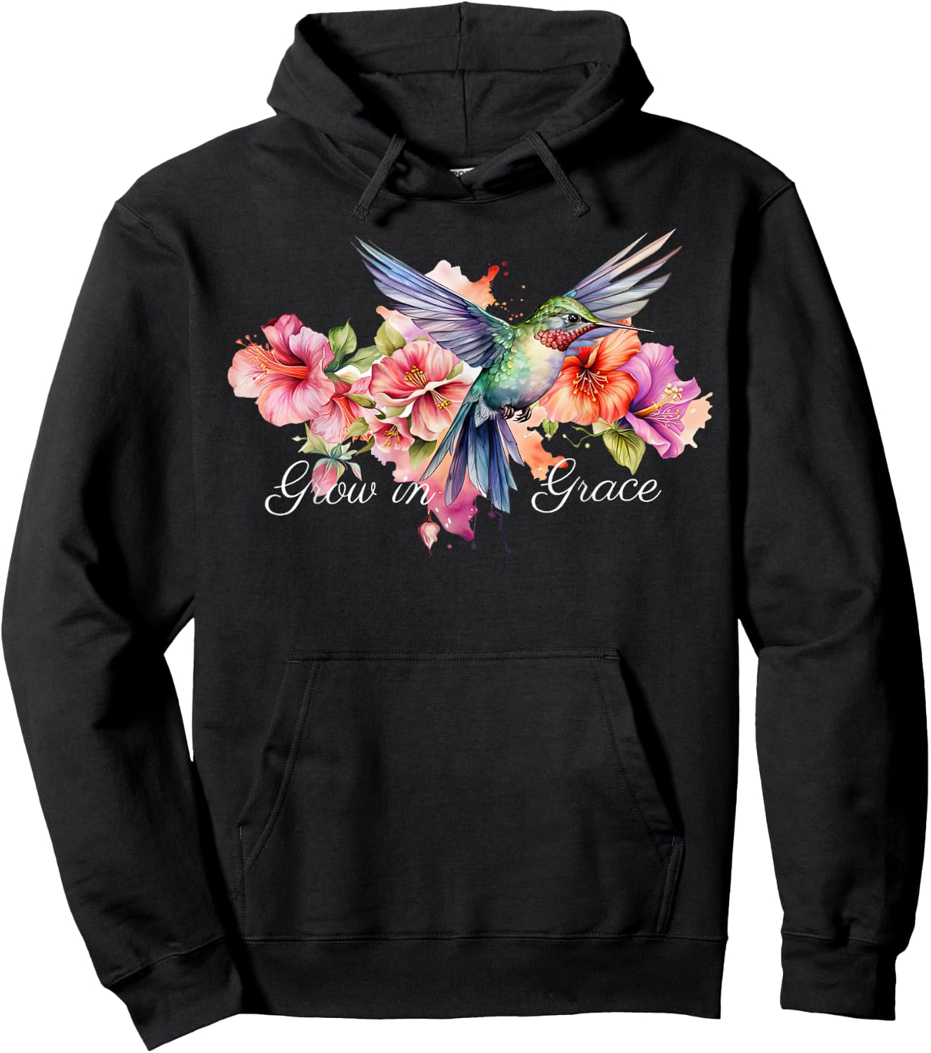 Grow In Grace Flower Hummingbird Christian Bible Verse Hoodie - Hoodie | Black