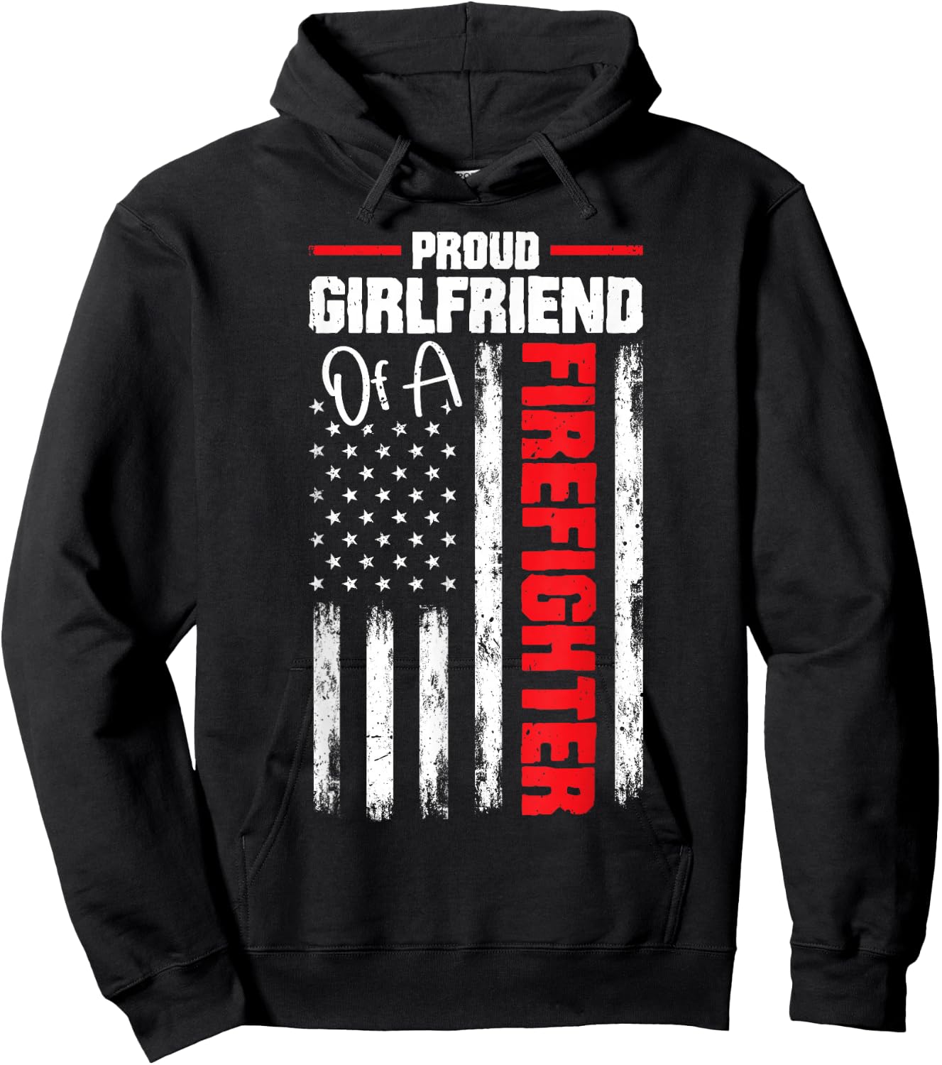 USA Flag Proud Girlfriend of Firefighter Novelty Hoodie - Hoodie | Black