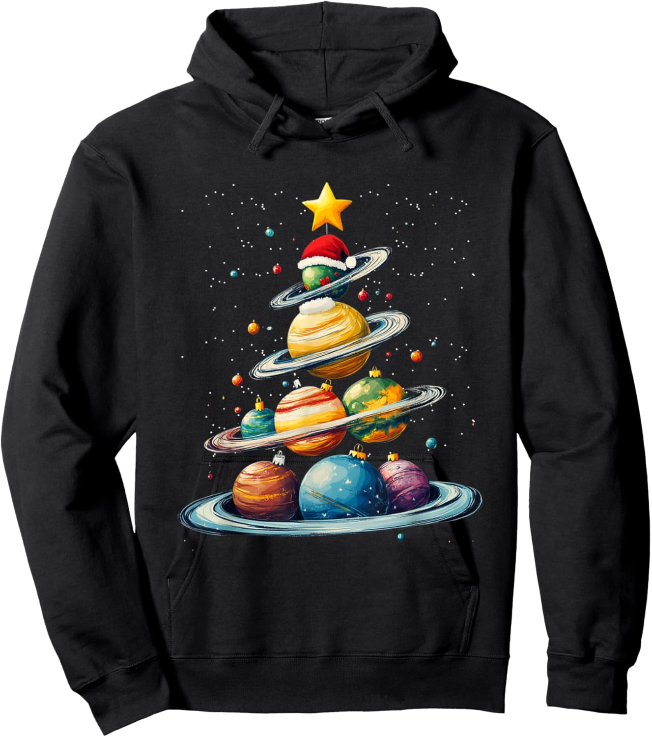 Funny Solar System Planets Christmas Tree Space Pajama Squad Hoodie - Hoodie | Black