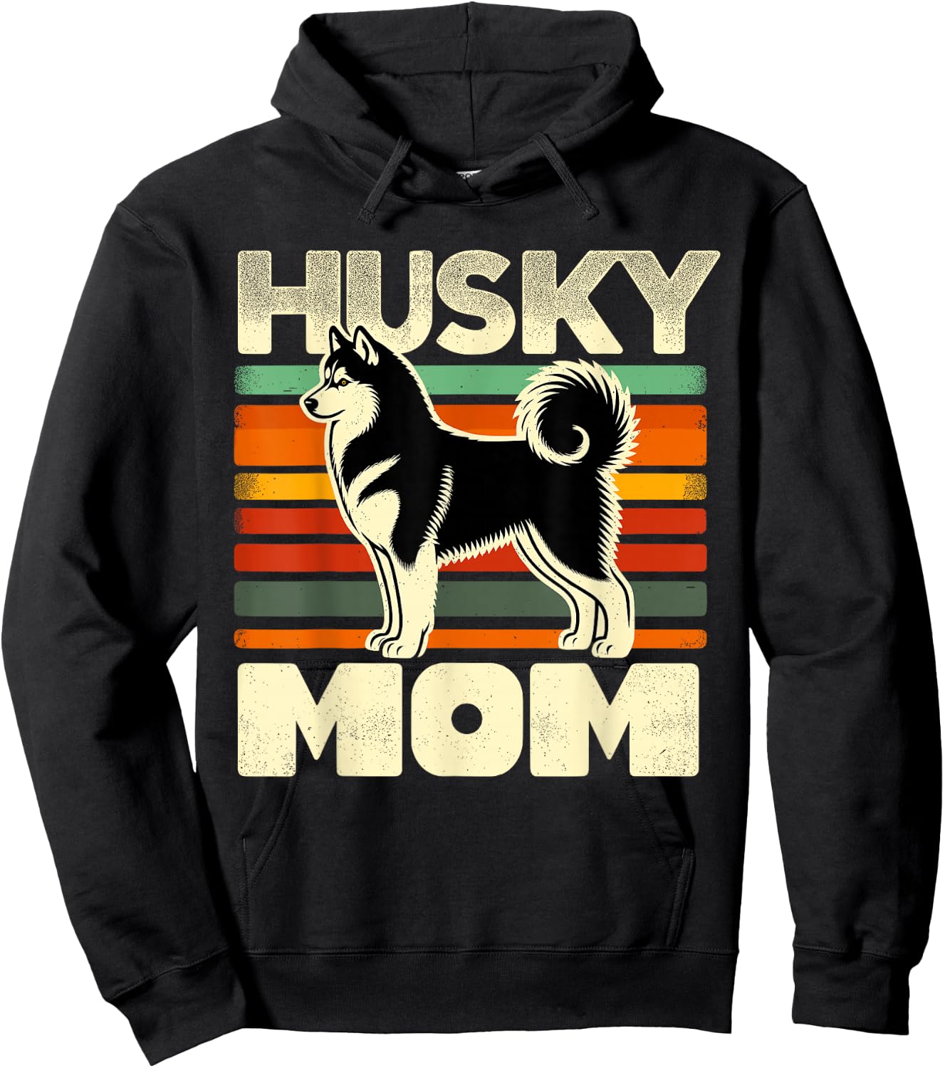 Retro Husky Mom Dog Mother Pet Siberian Huskies Mama Hoodie - Hoodie | Black