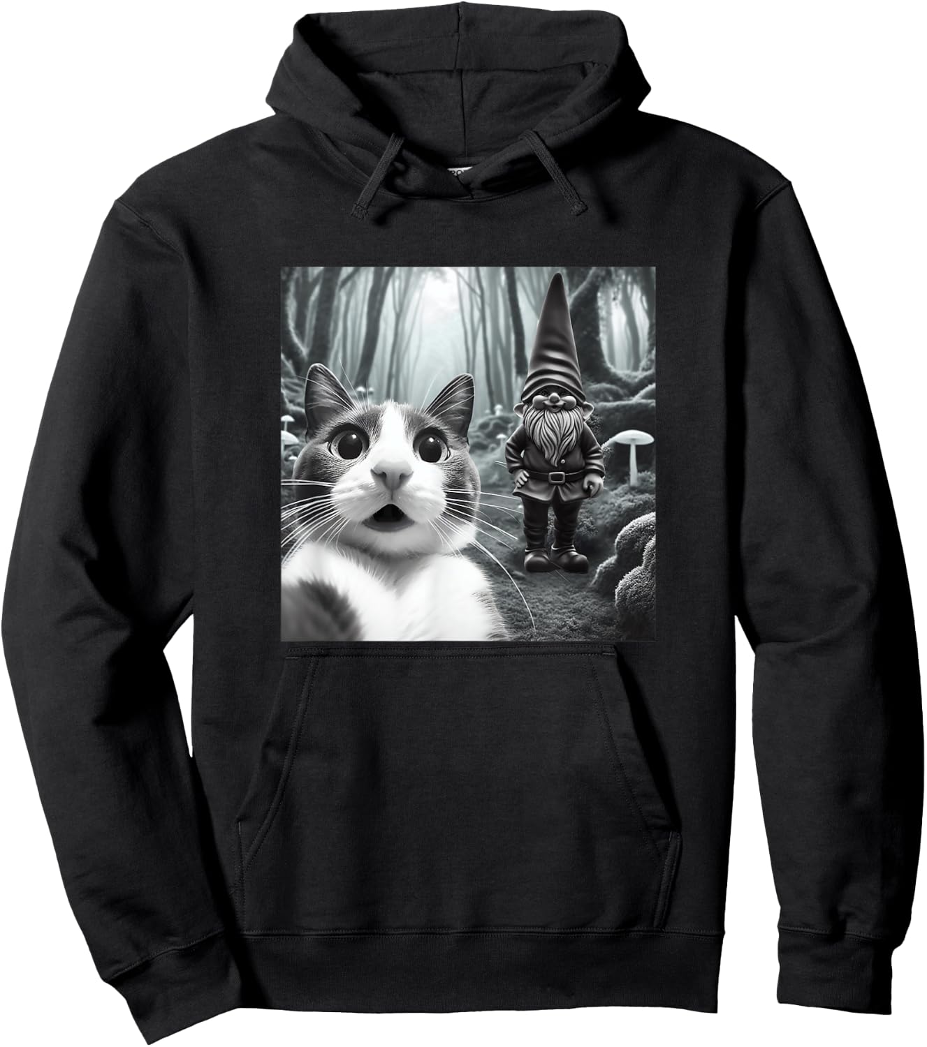 Funny Cat Selfie with Gnome Halloween Fall Christmas Women Hoodie - Hoodie | Black