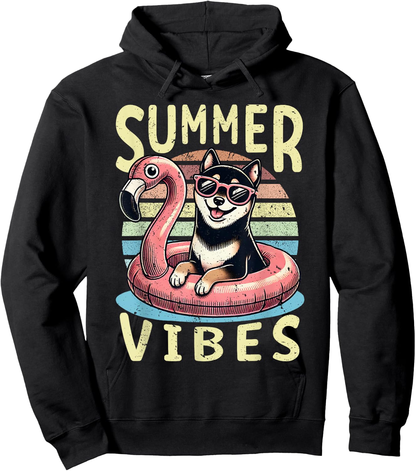 Retro Summer Vibes Black and Tan Shiba Inu Dog Vacation Trip Women Girls Kids Hoodie - Hoodie | Black
