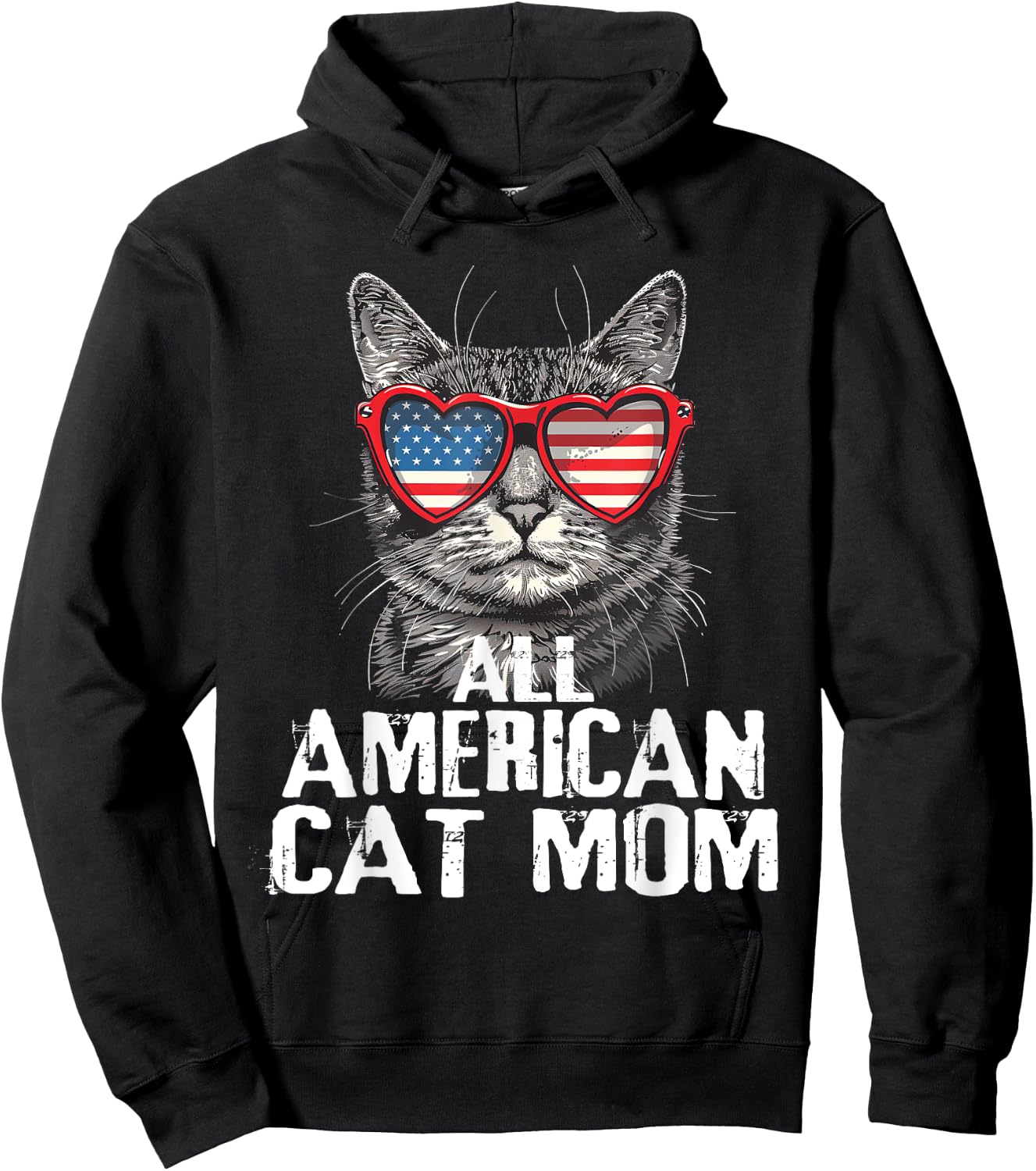 All American Cat Mom 4th Of July Patriotic Women Teen Girls Hoodie - Hoodie | Black