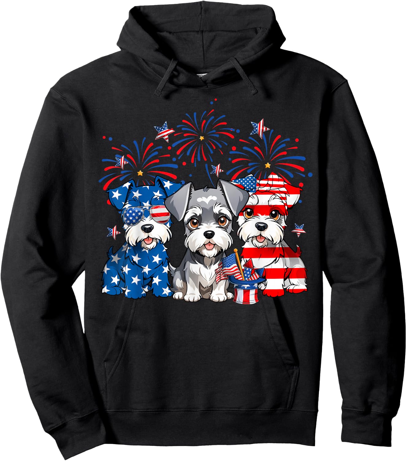 Red White Blue Schnauzer Dog Lovers USA Flag 4th Of July Hoodie - Hoodie | Black