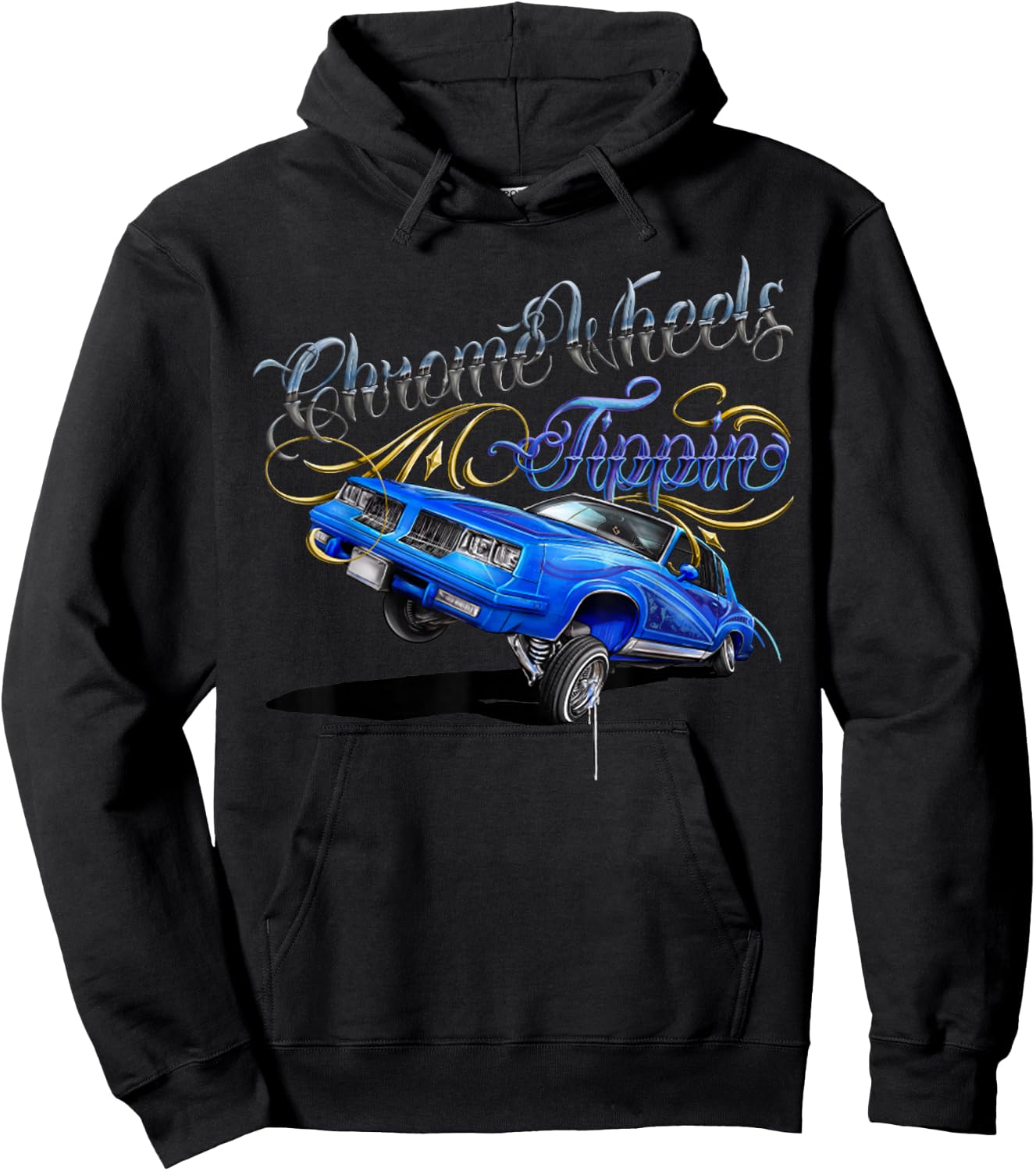 Retro Chrome Wheels Tippin Lowrider chrome wheel Hoodie - Hoodie | Black