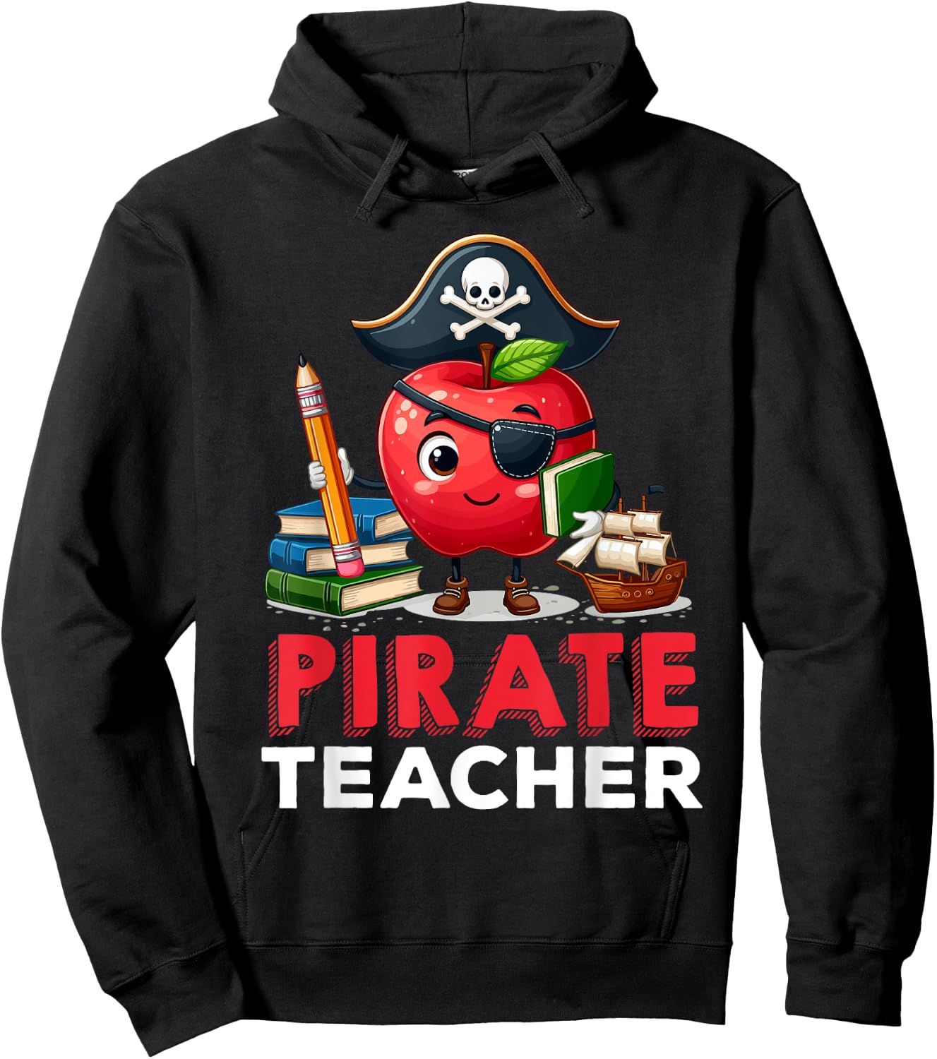 Preschool Prek Teaching Funny Pirate Teacher Apple Teacher Men Women Hoodie - Hoodie | Black