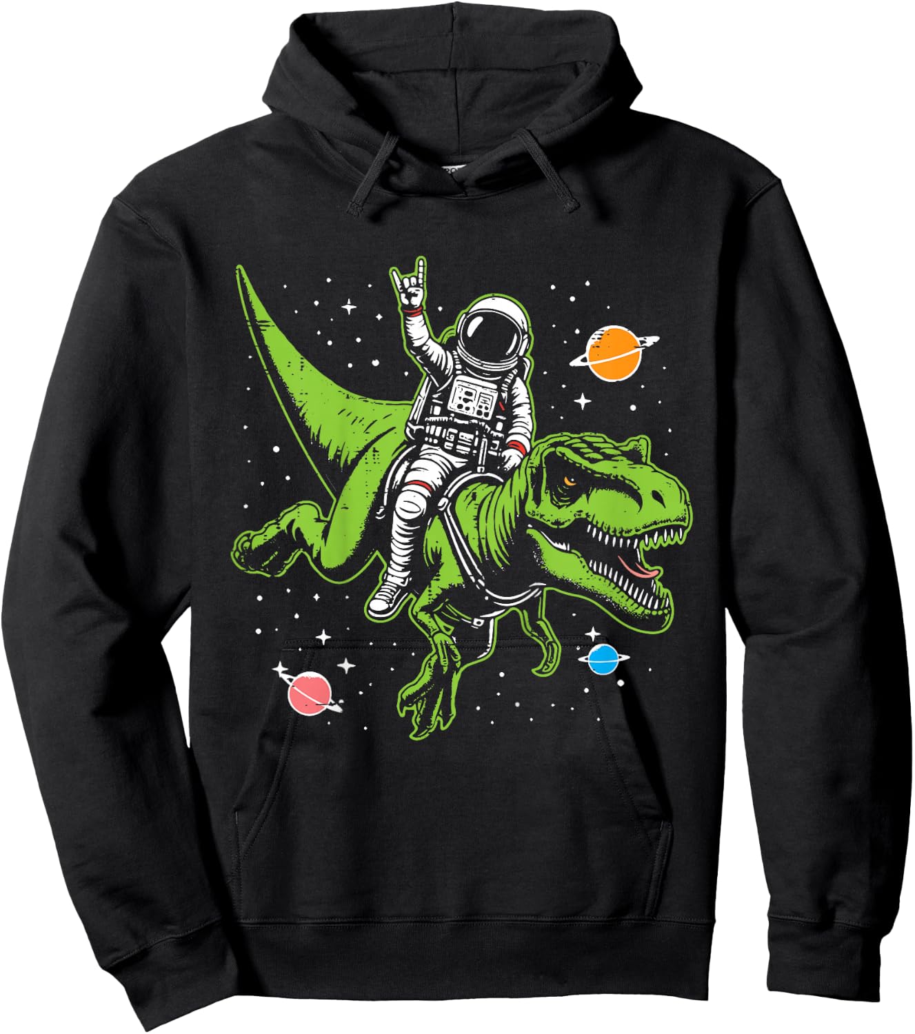 Kids Astronaut On Dino Trex Rock Space Rocker Boys Kids Toddler Hoodie - Hoodie | Black