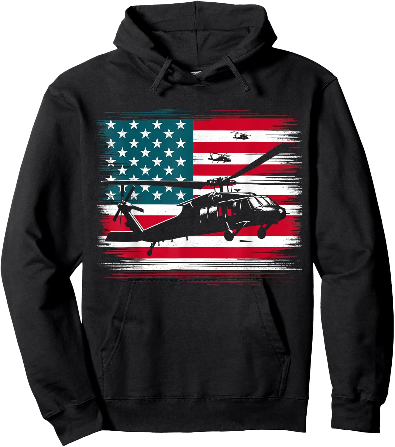 Helicopter USA Vintage Flag American Patriotic Hoodie - Hoodie | Black