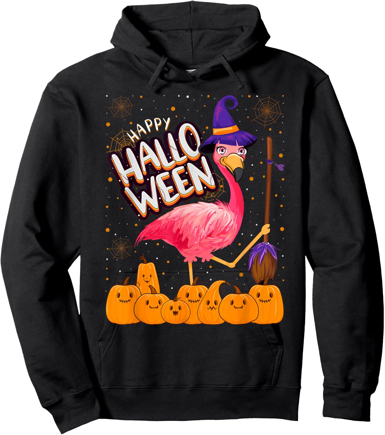 Happy Halloween - Flamingo Lover Witch Hat Pumpkin Halloween Hoodie - Hoodie | Black