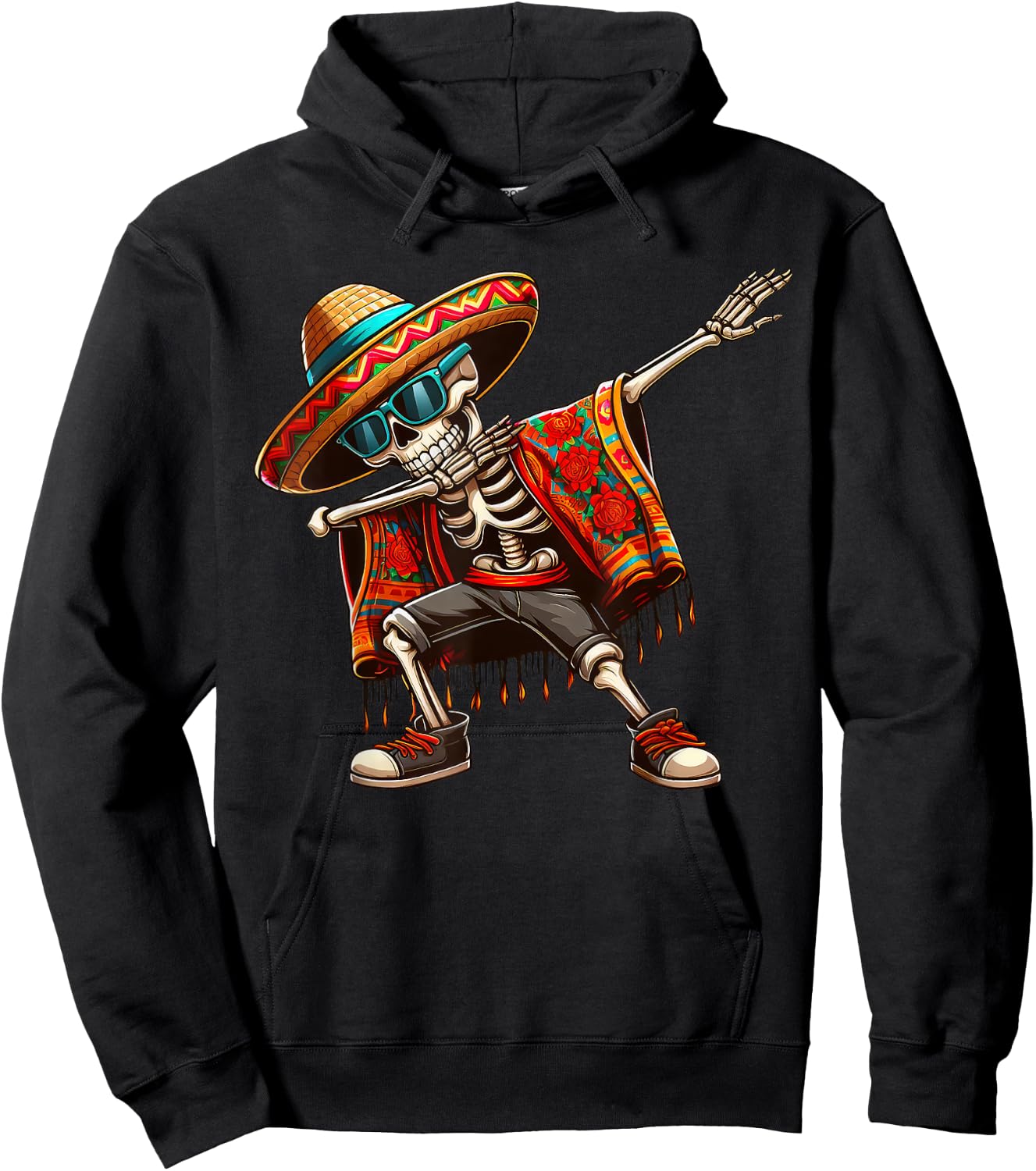 Dabbing Skeleton Sombrero Poncho Cinco De Mayo Mexican Funny Hoodie - Hoodie | Black