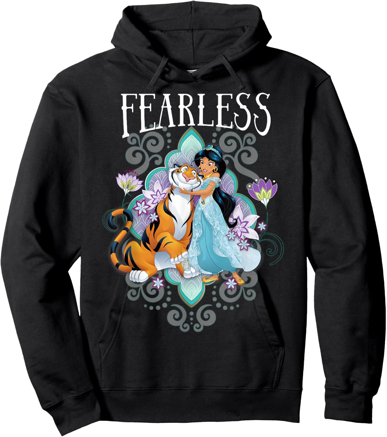 Disney Aladdin Jasmine and Rajah Fearless Mandala Portrait Hoodie - Hoodie | Black