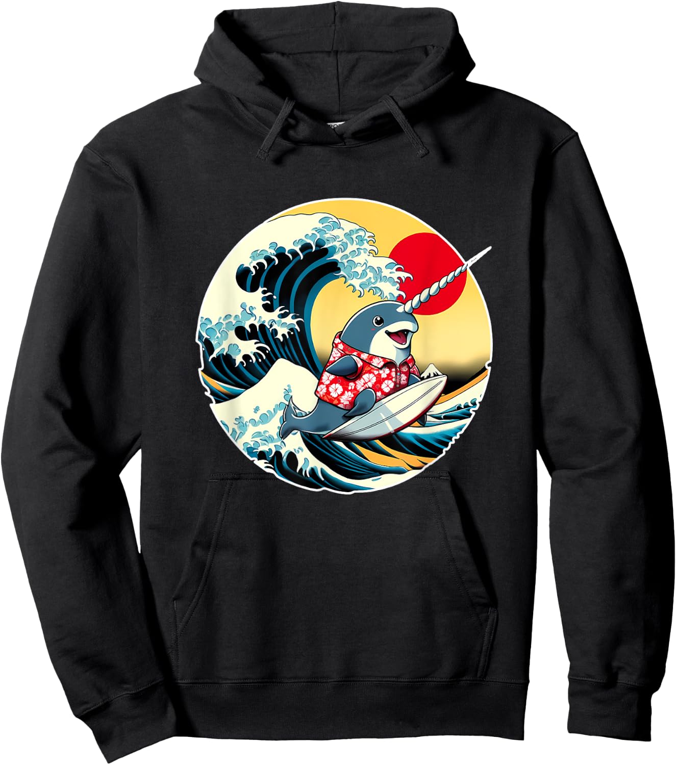 Great Wave Kanagawa Narwhal Surfing Hoodie - Hoodie | Black
