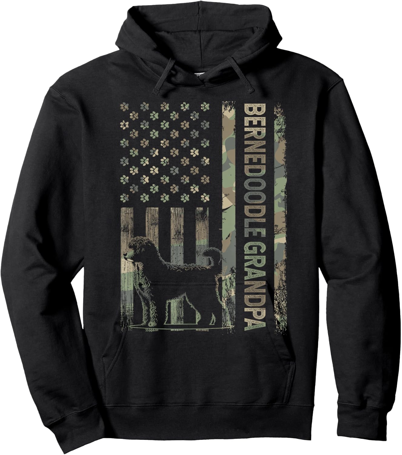 Mini Bernedoodle Grandpa Camo USA Flag Fathers Day Hoodie - Hoodie | Black