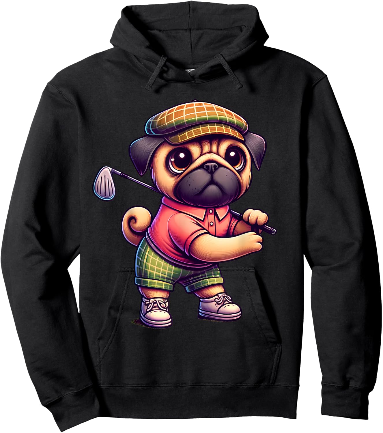Cute Pug Playing Golf Golfer Golfing Sport Men Women Kids Hoodie - Hoodie | Black