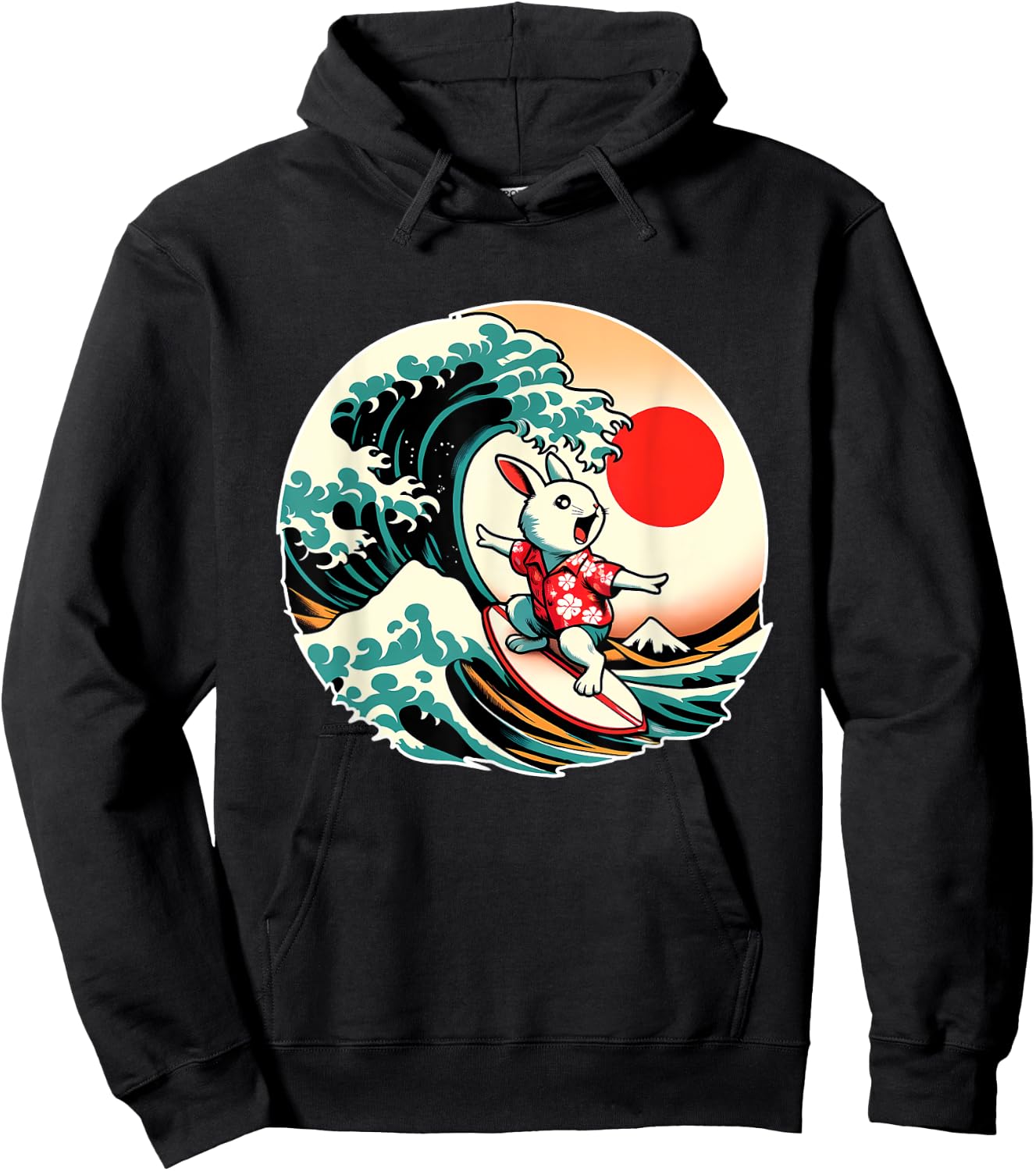 Great Wave Kanagawa Rabbit Surfing Hoodie - Hoodie | Black