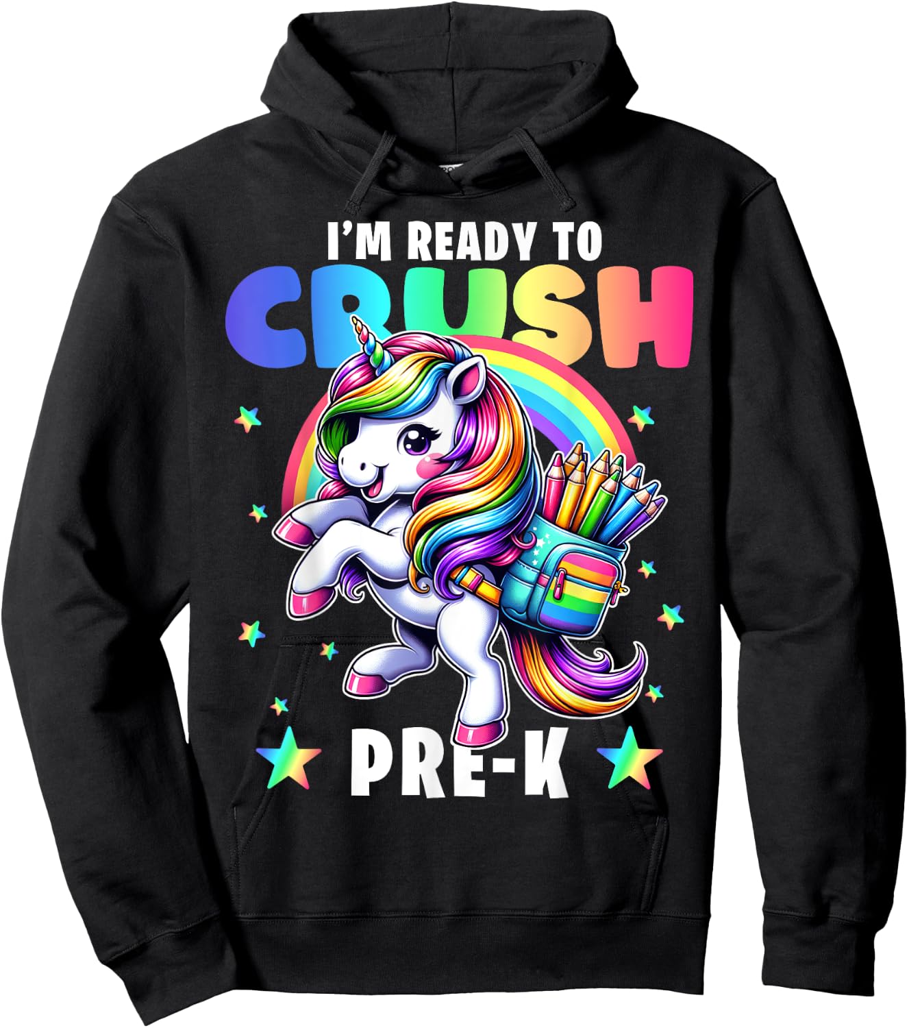 Crush Pre-K Girls Back to School Unicorn First Day Preschool Hoodie - Hoodie | Black