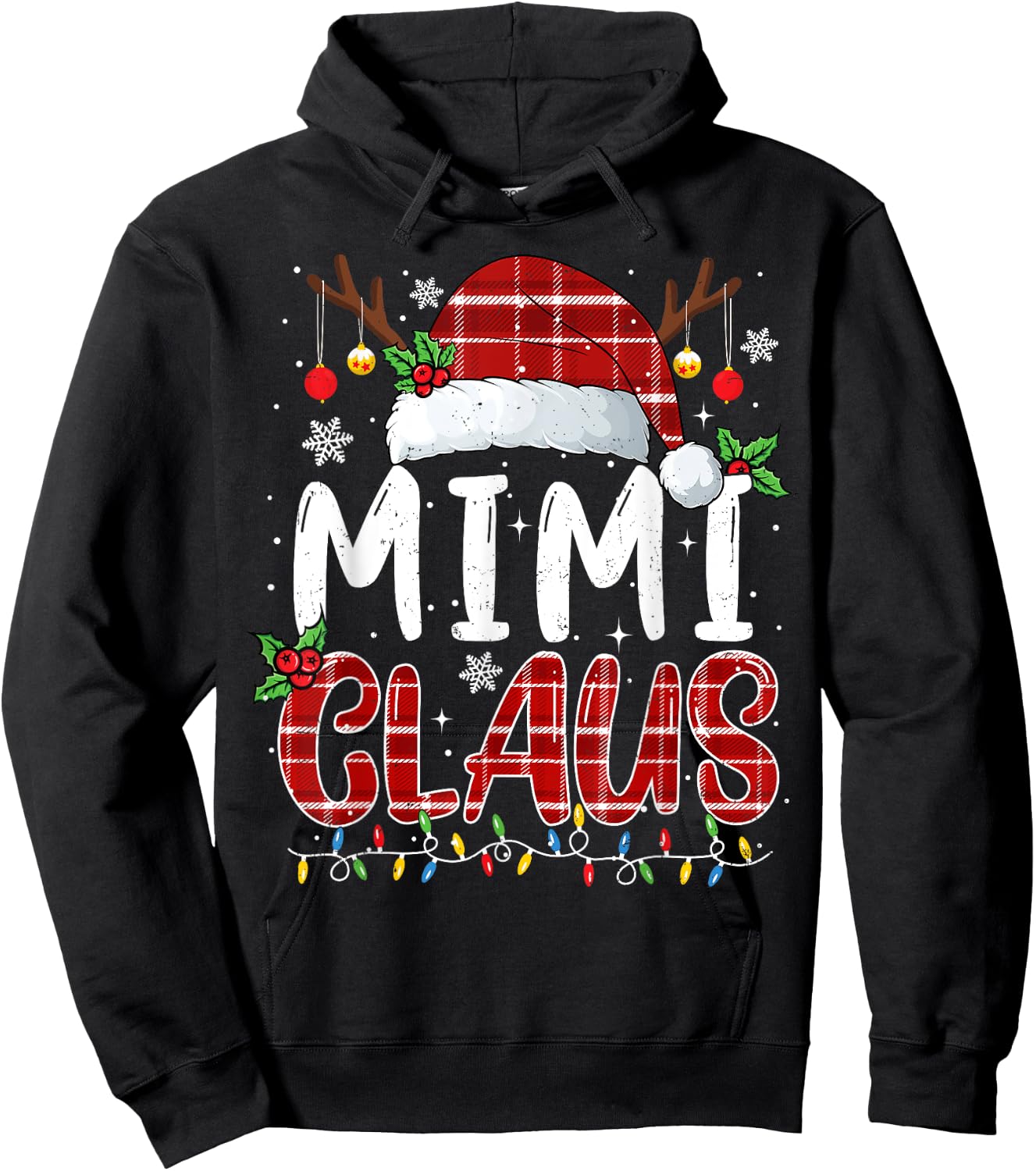 Mimi Claus Christmas Lights Pajama Family Matching Hoodie - Hoodie | Black