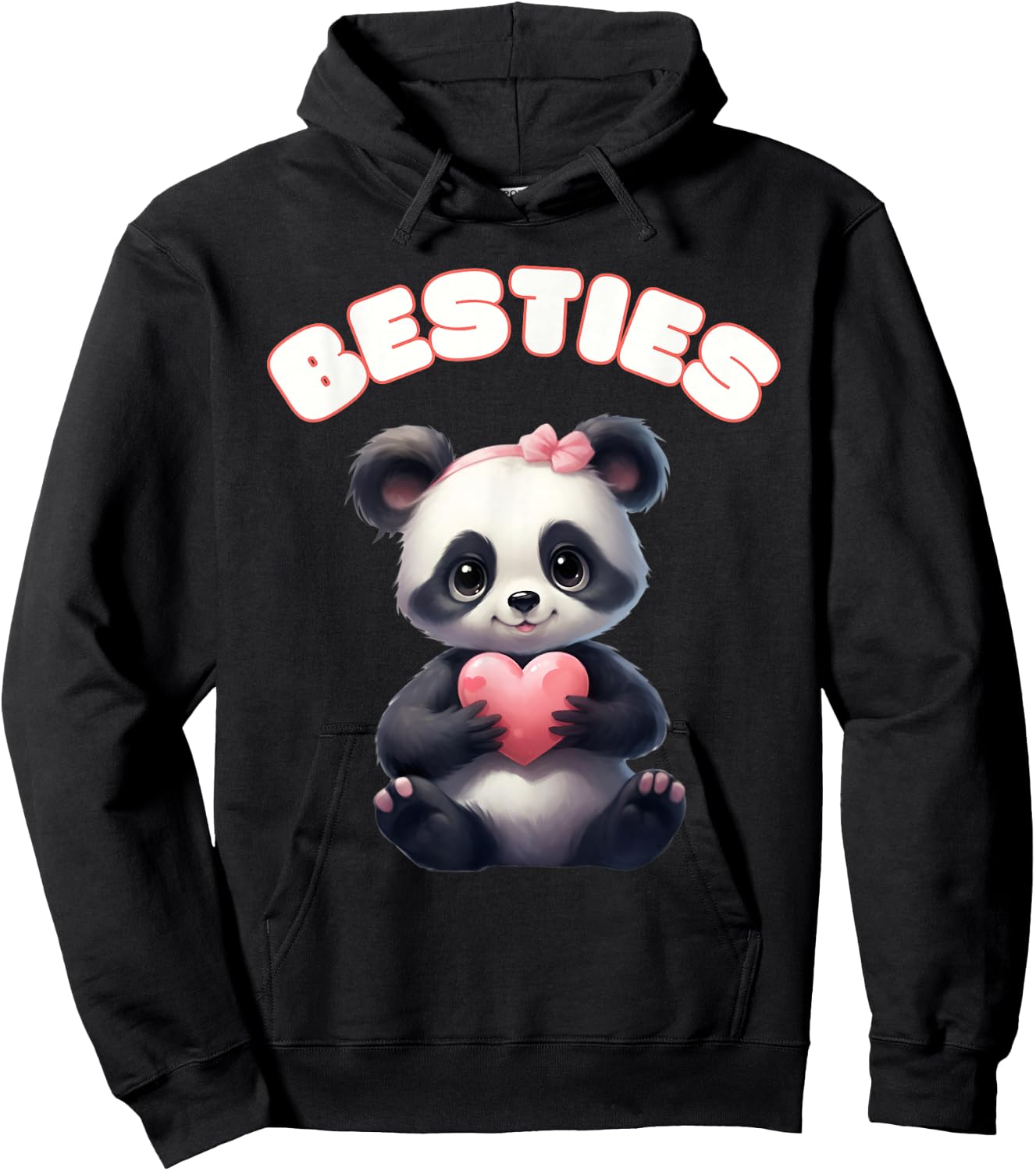 Besties Panda Holding Heart Friendship Summer Vibes Hoodie - Hoodie | Black