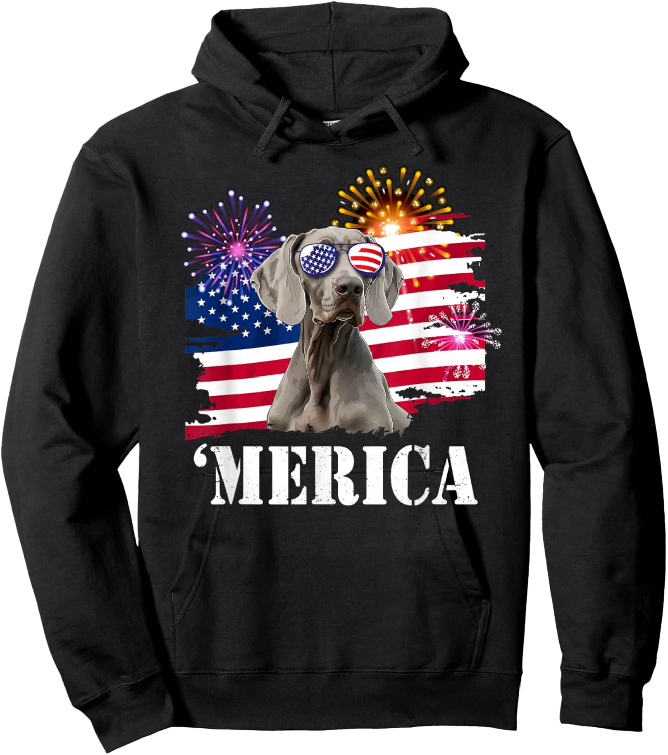 USA Flag 4th of July Fourth Merica Weimaraner Lover Hoodie - Hoodie | Black