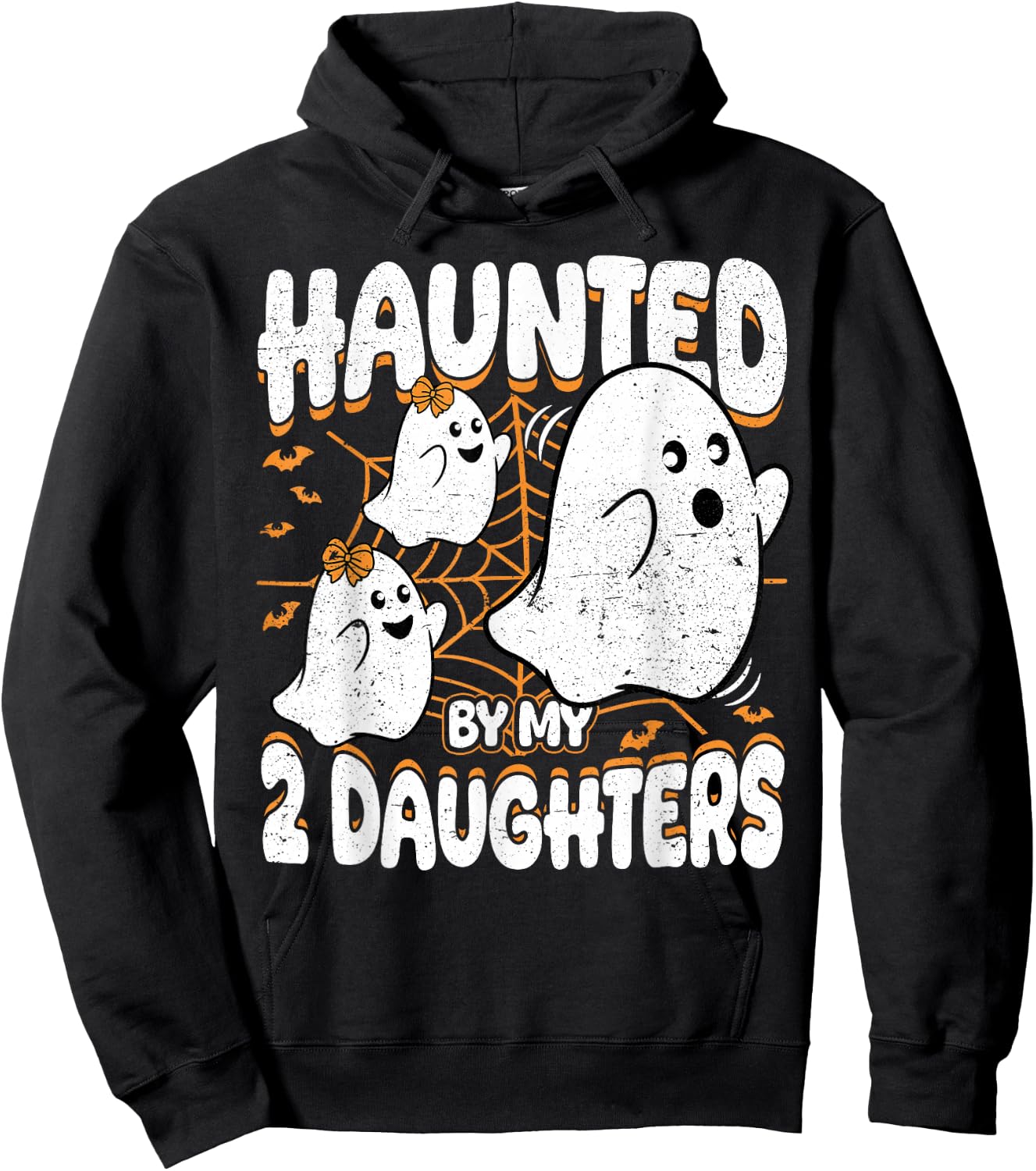 Haunted by My 2 Daughters Ghost Mom Dad Halloween Hoodie - Hoodie | Black