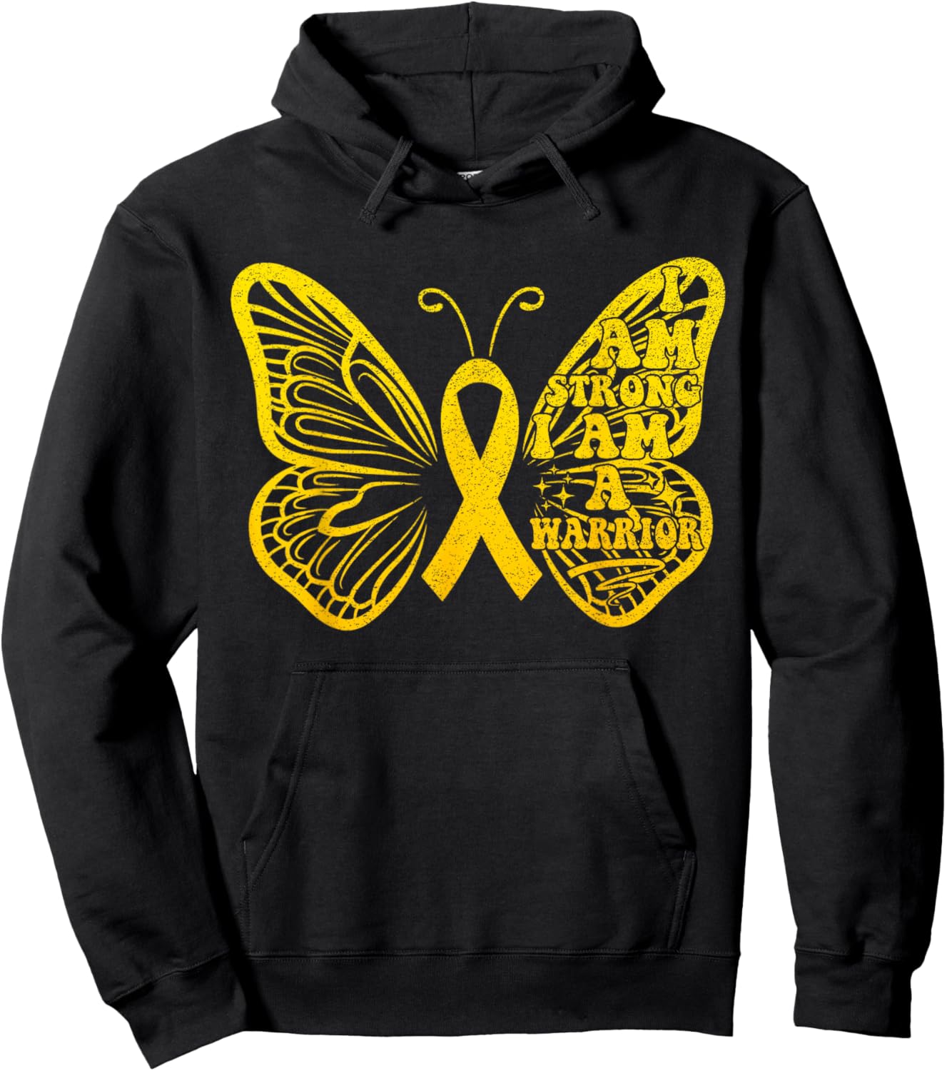 I Am Strong I Am a Warrior Childhood Cancer Awareness Hoodie - Hoodie | Black