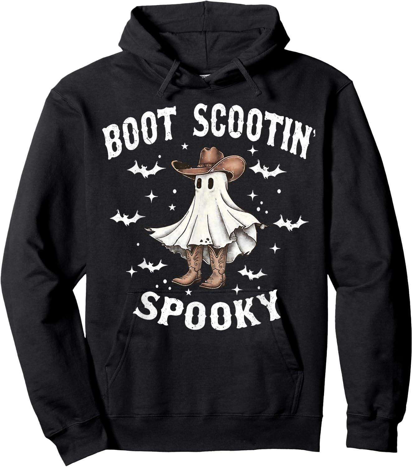 Boot Scootin' Spooky Cowboy Western Ghost Groovy Halloween Hoodie - Hoodie | Black