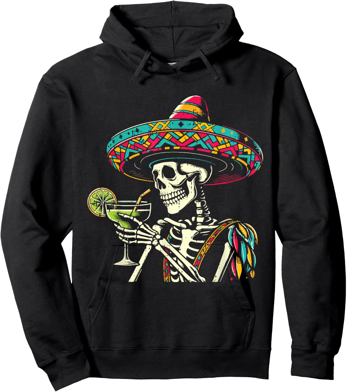 Mexican Skeleton Sombrero Cinco De Mayo Mexican Fiesta Party Hoodie - Hoodie | Black