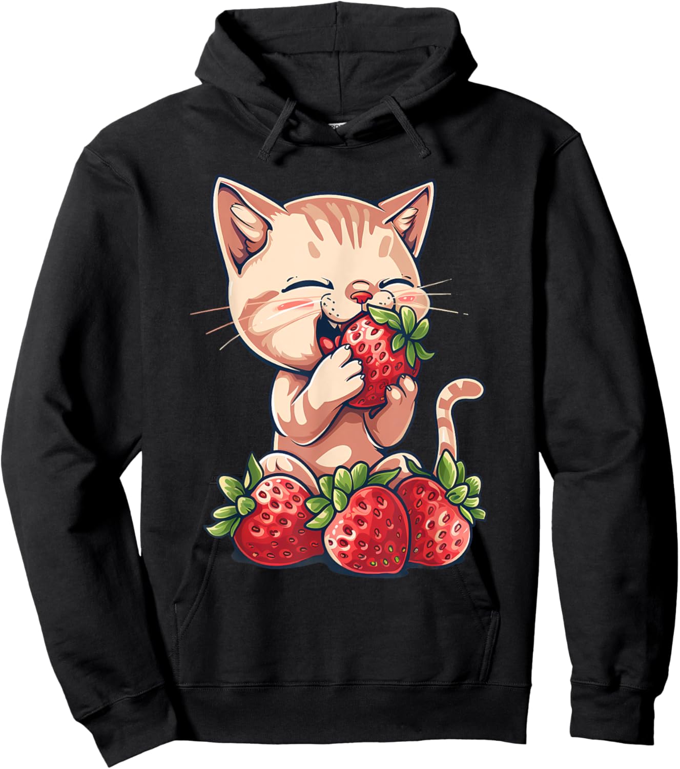 Strawberry Cat Watercolor Strawberry Fruit Cat Drawing Men Women Girls Kids Hoodie - Hoodie | Black