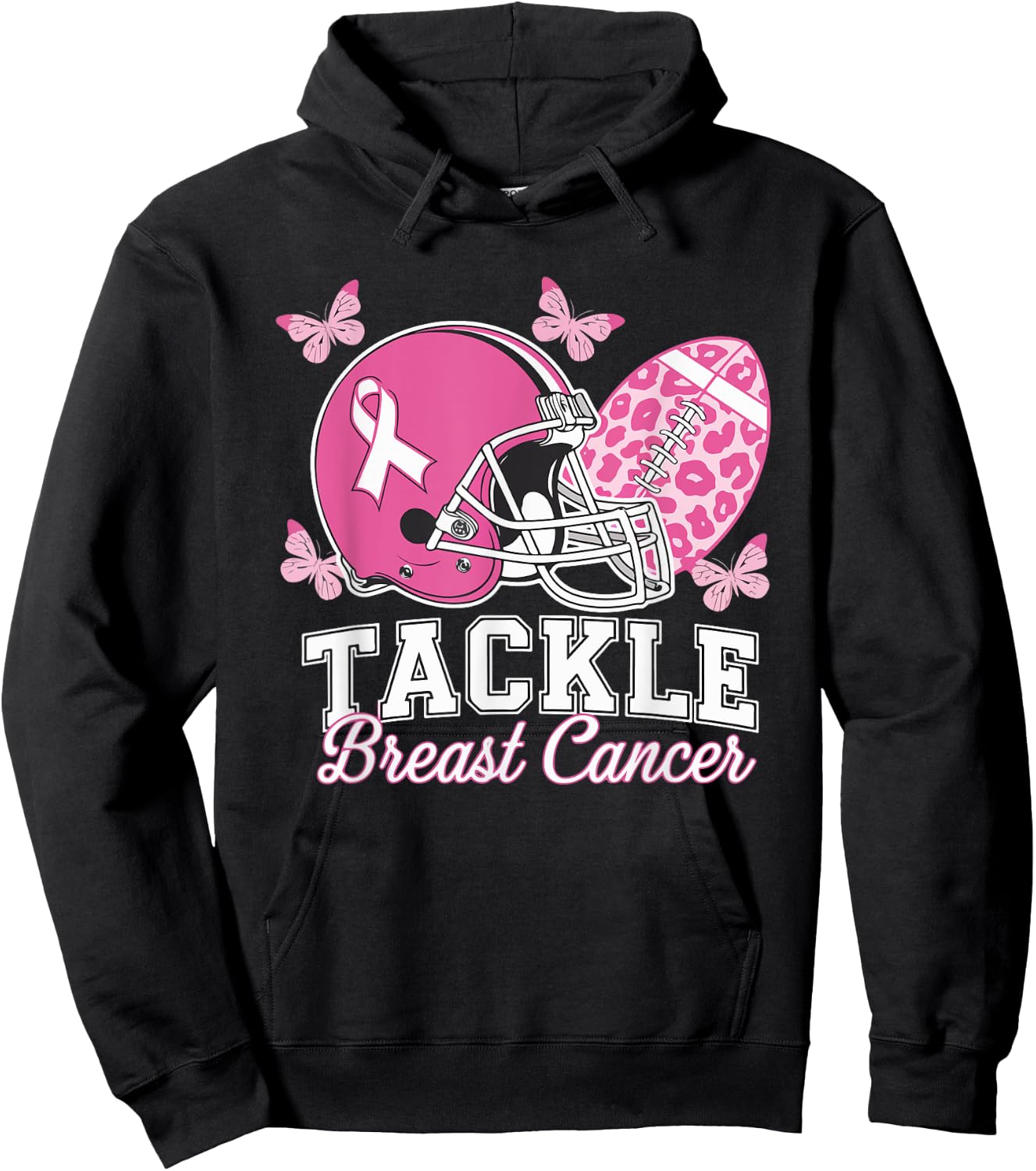 Tackle Breast Cancer Pink Ribbon American Fantasy Football Hoodie - Hoodie | Black