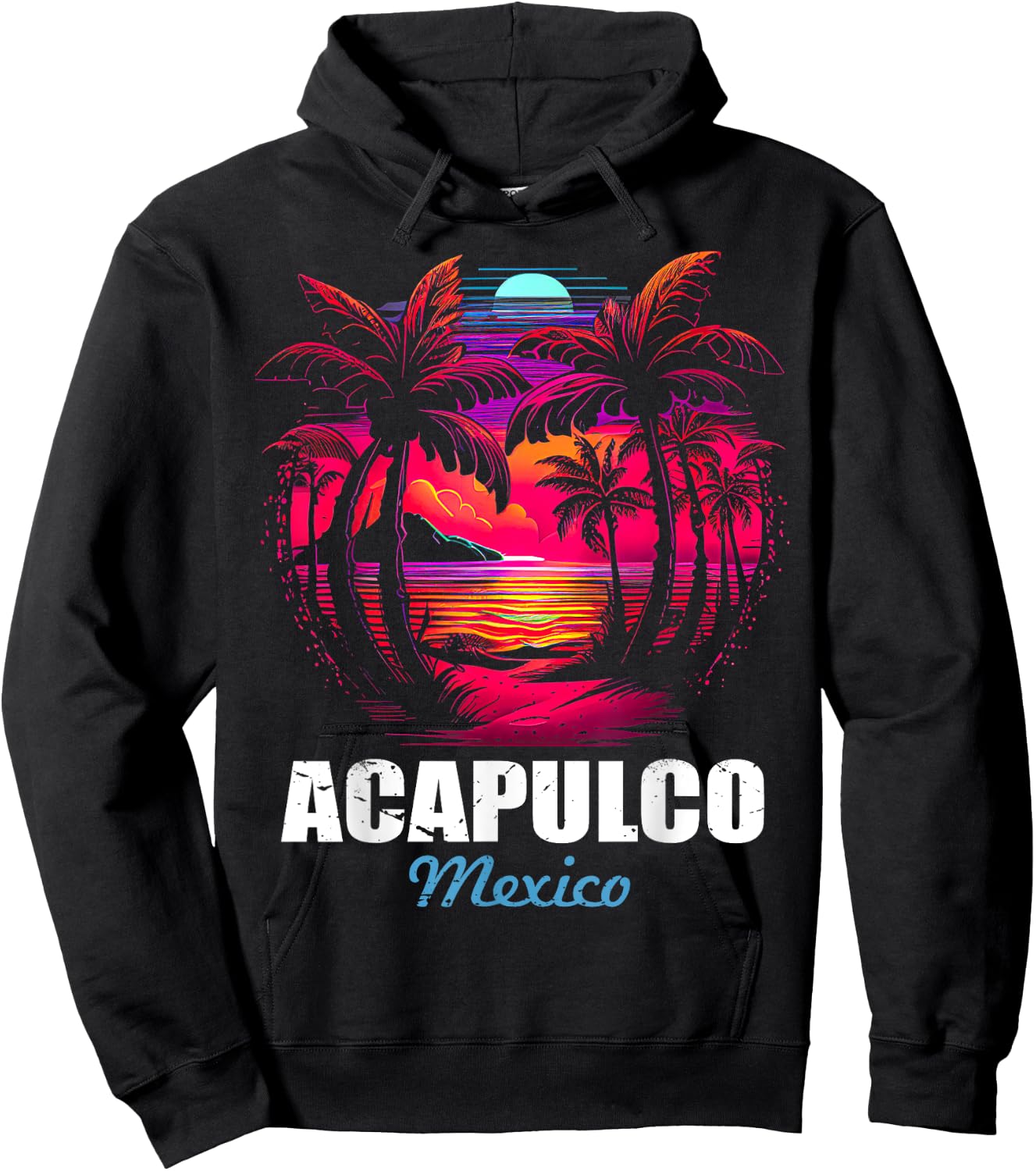 Retro Acapulco Mexico Sunset Vintage Vacation Souvenir Hoodie - Hoodie | Black