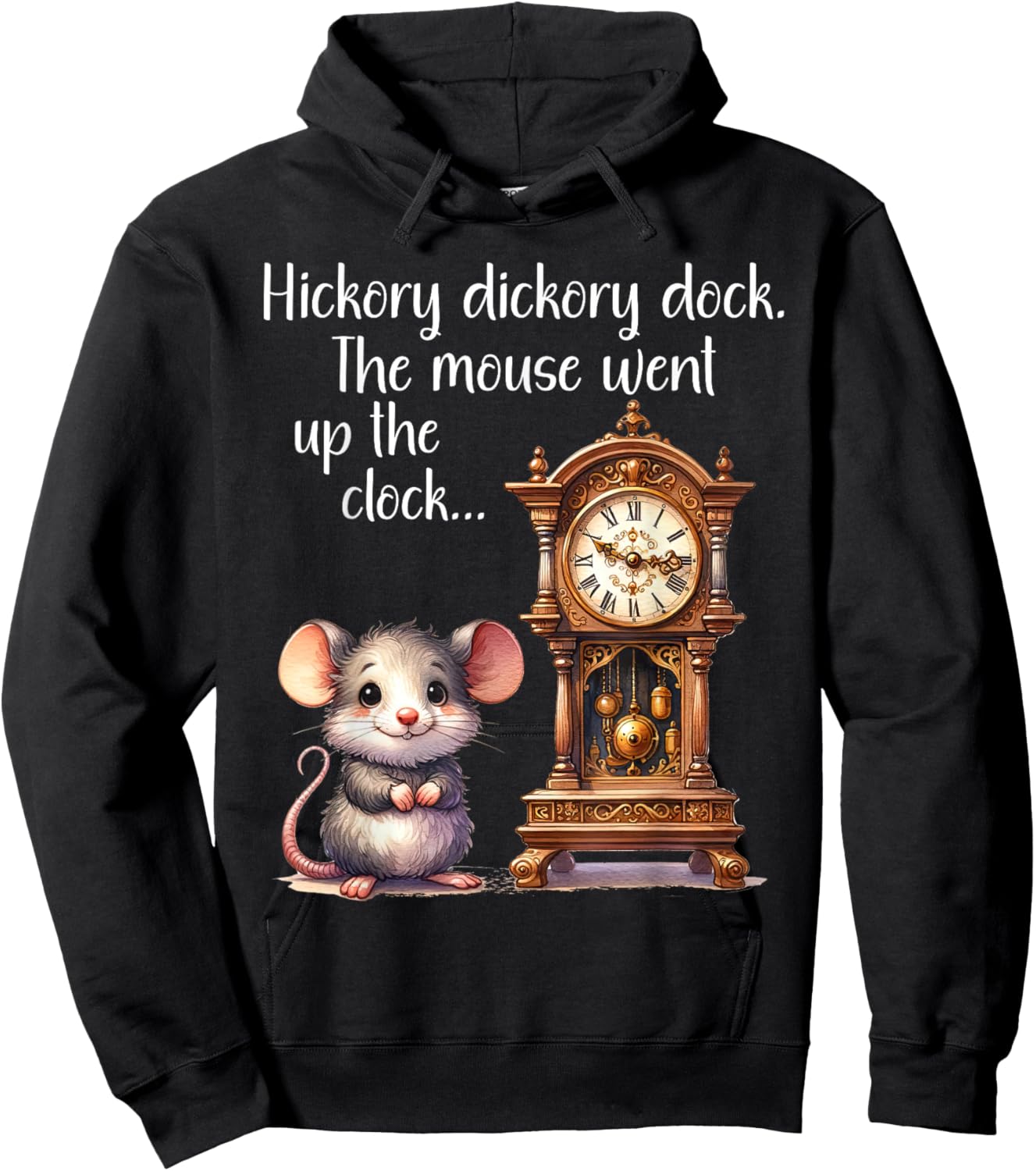 Hickory Dickory Dock Nursery Song Rhyme Mouse Old Clock Song Hoodie - Hoodie | Black