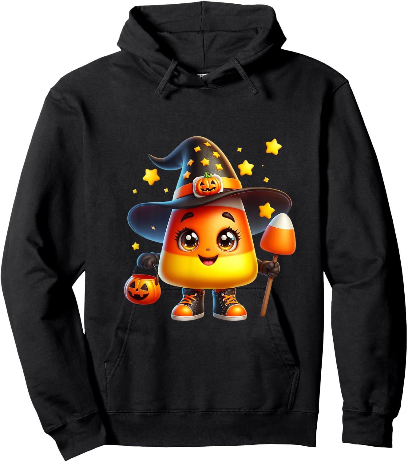 Cute Candy Corn Witch Halloween Costume Autumn Magic Stars Hoodie - Hoodie | Black