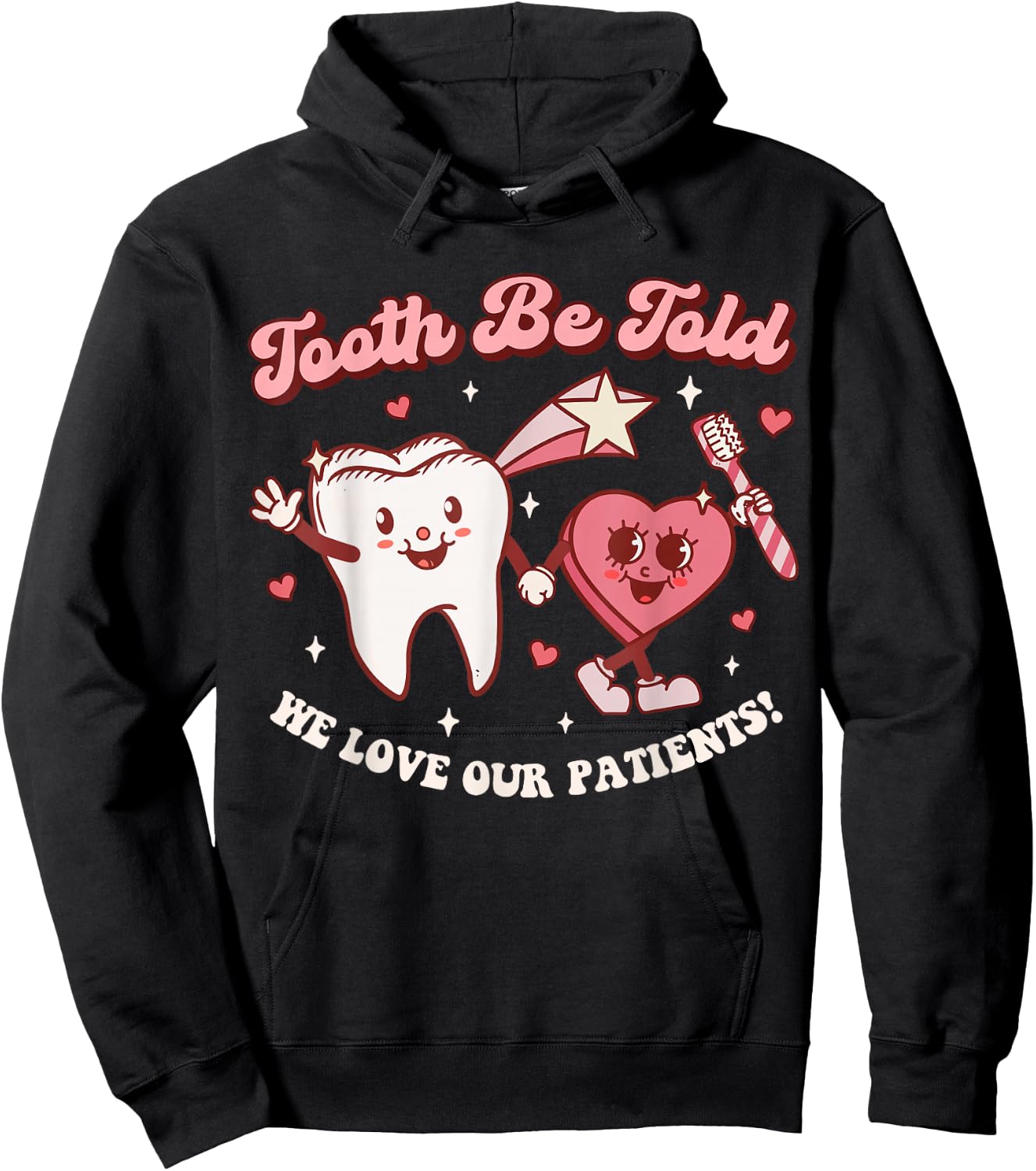 Valentines Day Dental Hygienist Squad Groovy Dentist Tooth Hoodie - Hoodie | Black