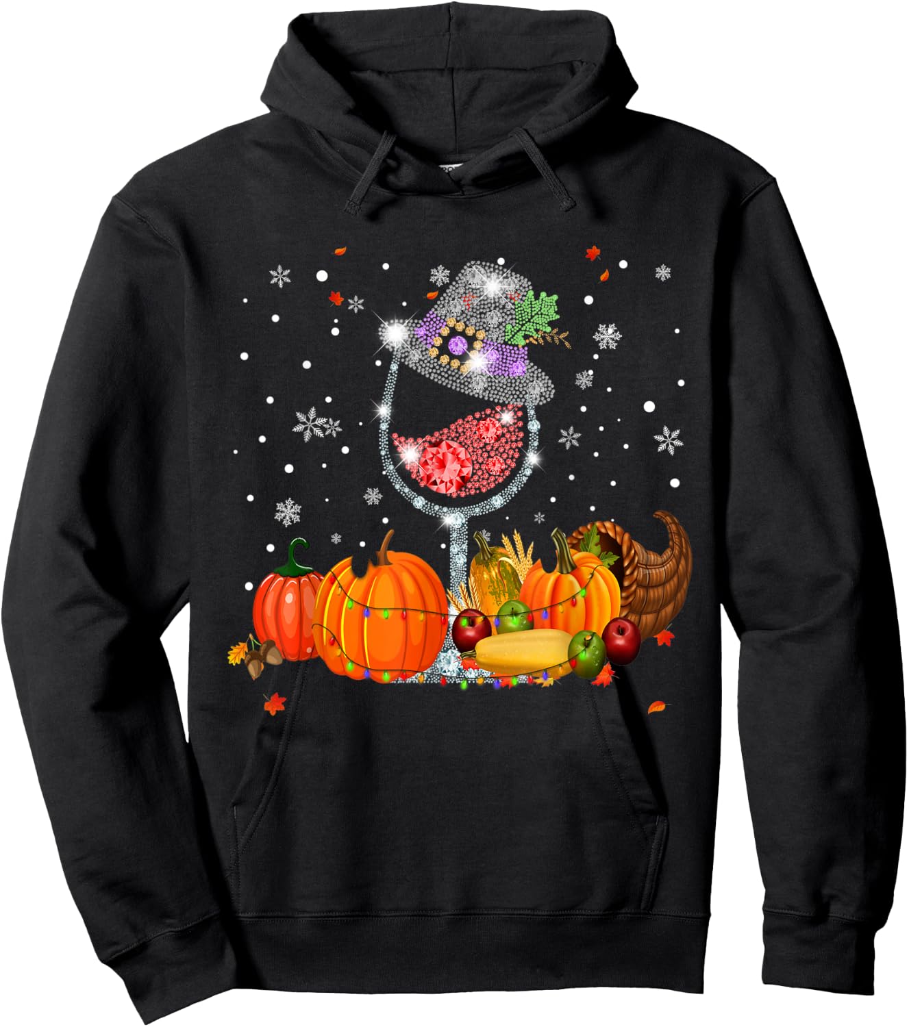 Glass of Wine Diamond Maple Leaf Autumn Fall Hoodie - Hoodie | Black