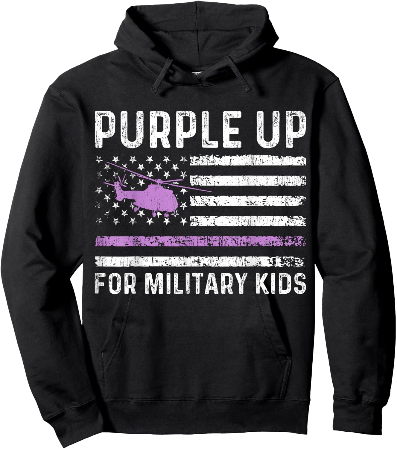 Purple Up For Military Kids - Month Military Child USA Flag Hoodie - Hoodie | Black