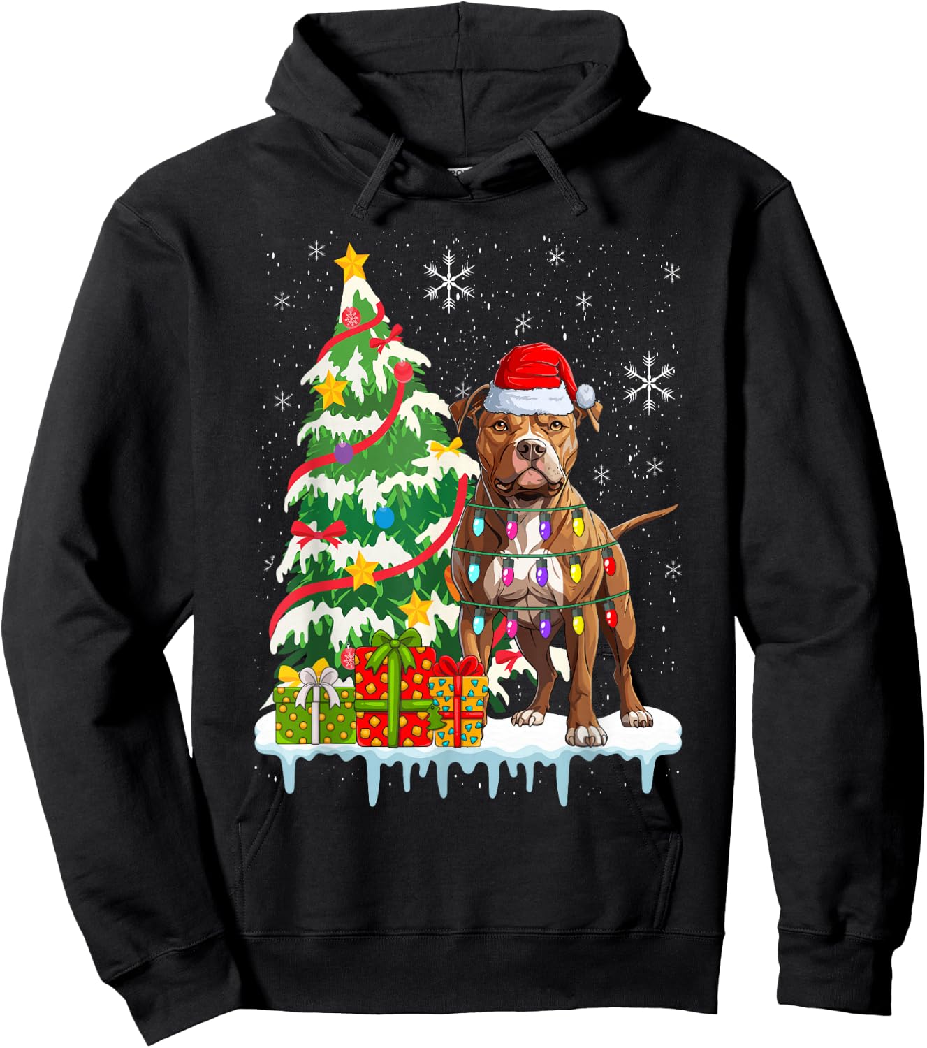 Pitbull Christmas Santa Pitbull Dog Lovers Christmas Tree Hoodie - Hoodie | Black