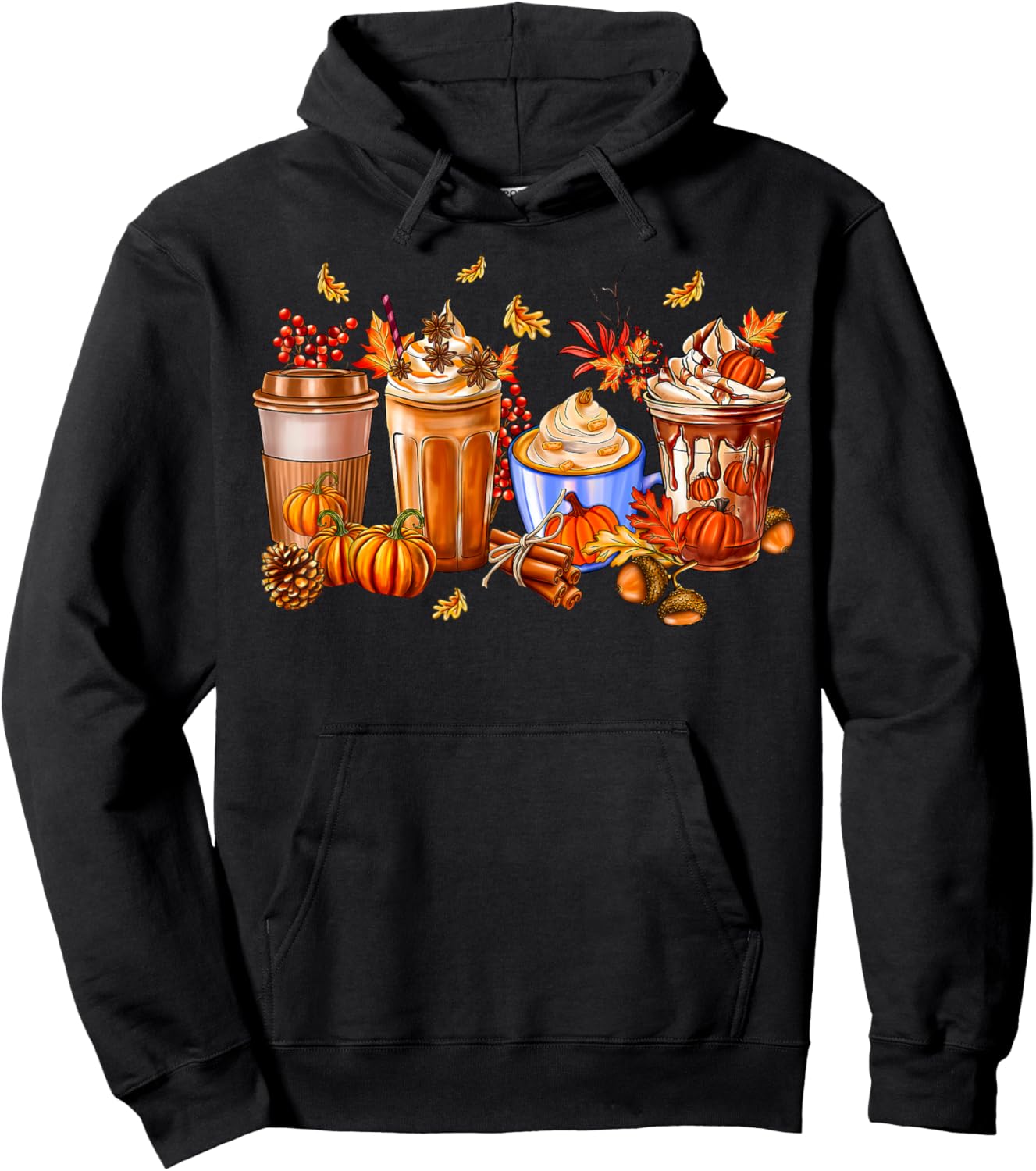Pumpkin Spice Latte Coffee Cups Autumn Fall Season Costume Hoodie - Hoodie | Black