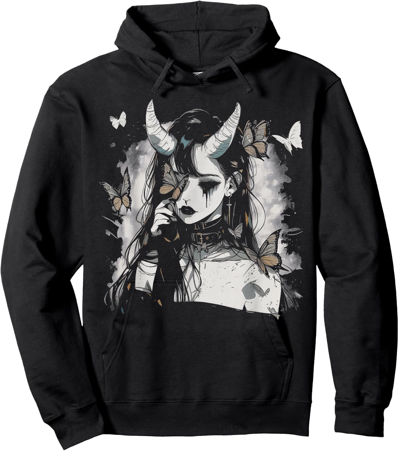 Butterfly Girl Sad Goth Anime Alt Alternative Art Aesthetic Hoodie - Hoodie | Black