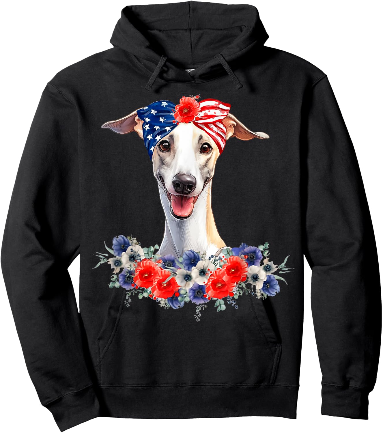Whippet Dog Bandana American Flag 4th Of July Hoodie - Hoodie | Black