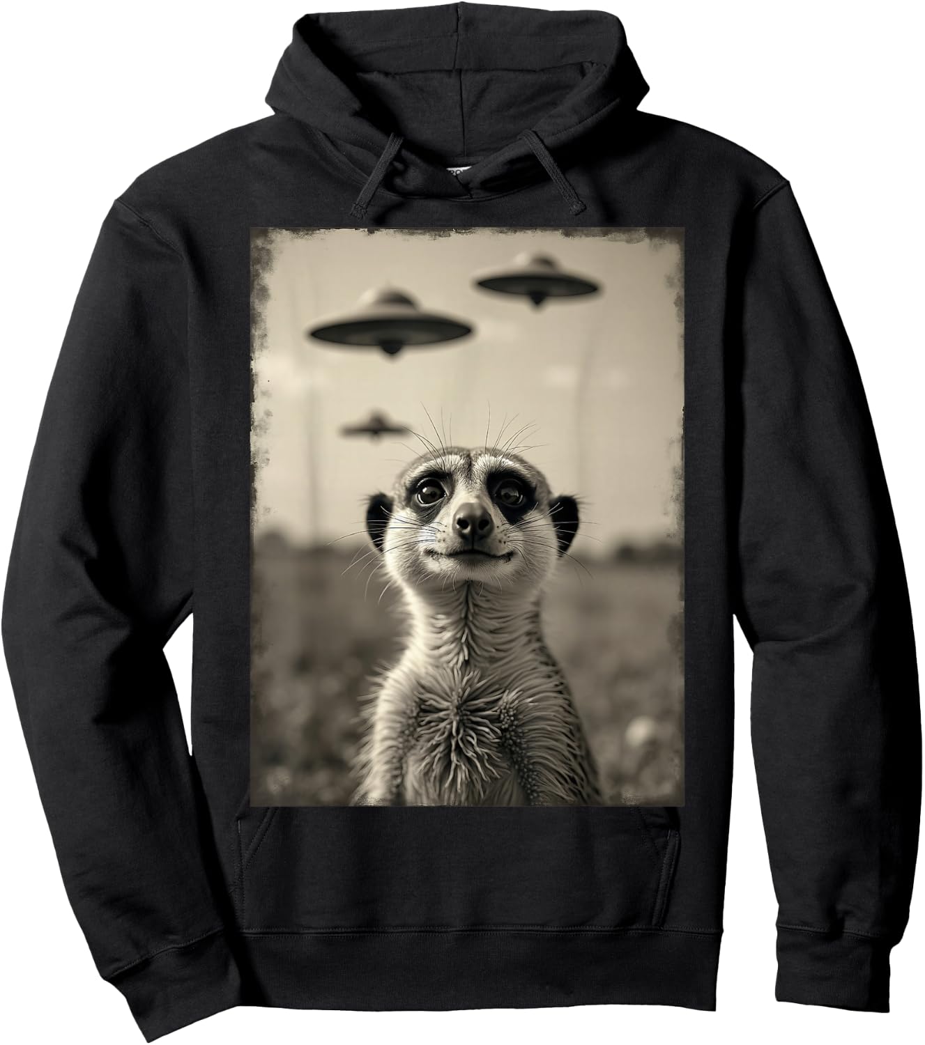 Funny meerkat Selfie with UFOs Weird Alien Hoodie - Hoodie | Black
