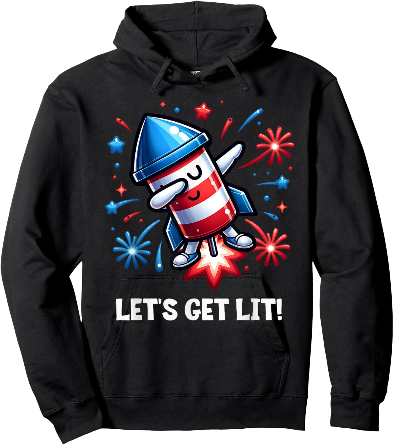 4th of July Let's Get Lit Dabbing Rocket Fireworks Patriotic Hoodie - Hoodie | Black