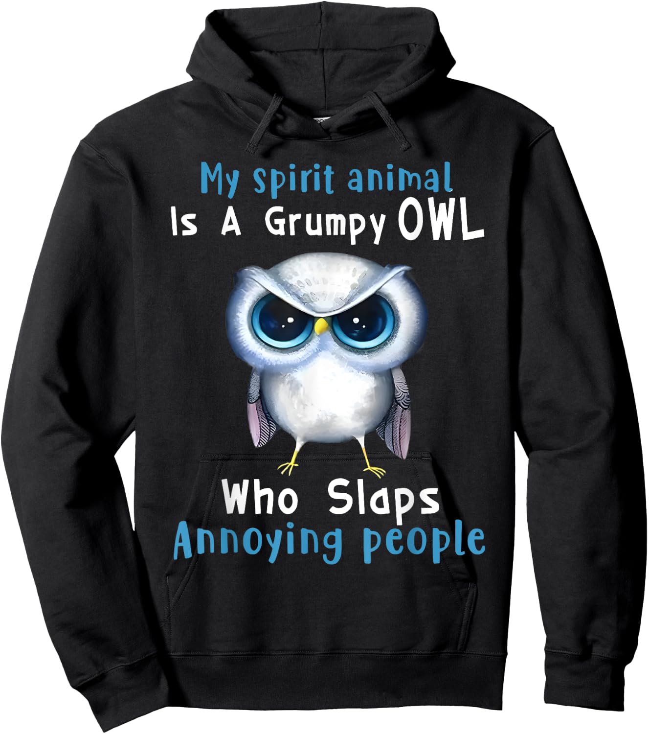 Art Animal Lover Owl Grumpy Owl Spirit Animal , Black, , Small, Short Sleeve, Modern, Cartoon, All Seasons, Casual, Halloween, Christmas Hoodie - Hoodie | Black