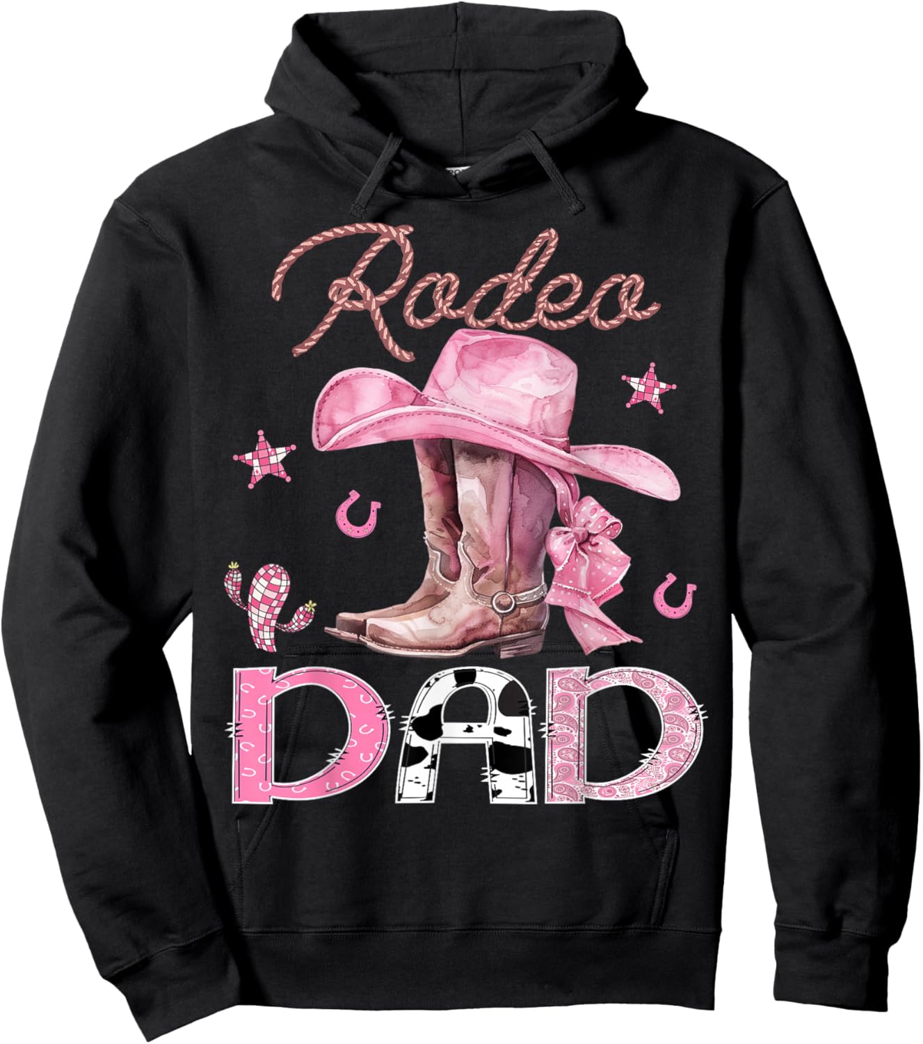 Rodeo Dad Pink Boots Coquette CowGirl Birthday Party Hoodie - Hoodie | Black