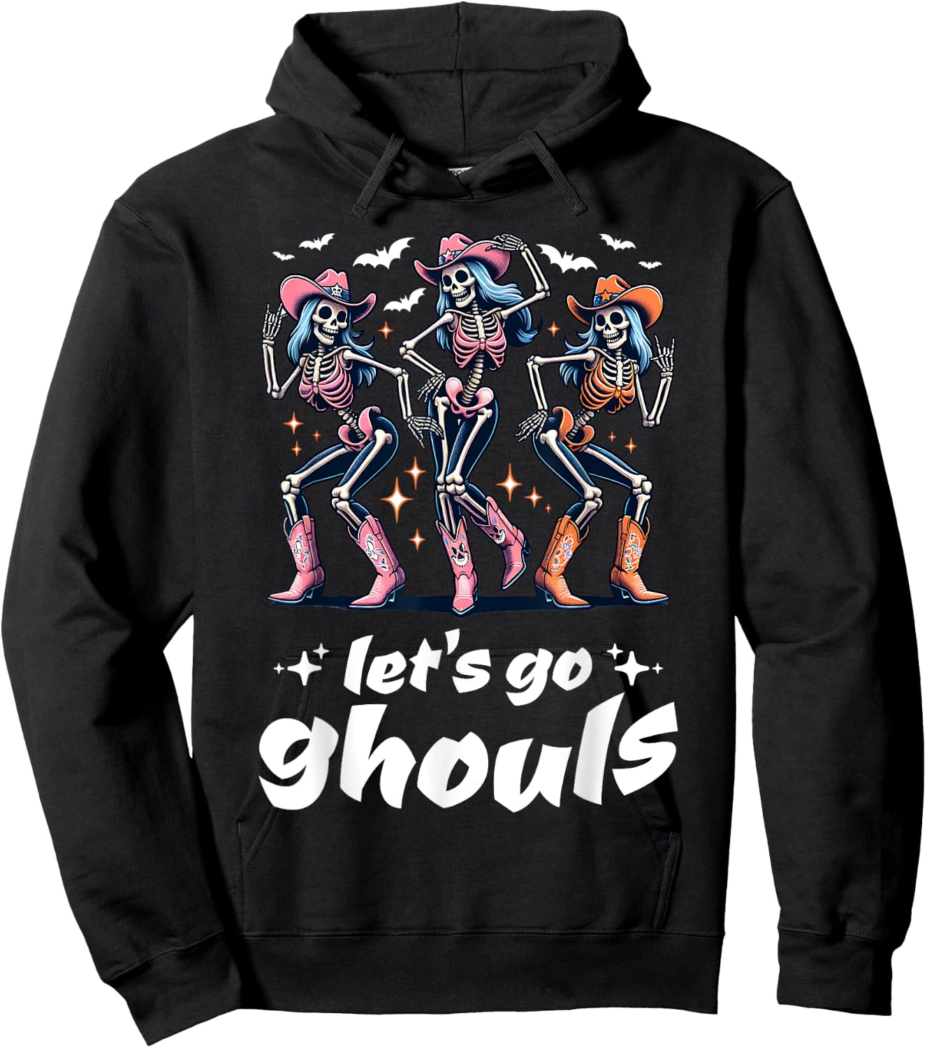 Funny Cowgirls Let's Go Ghouls Halloween Cowgirl Skeleton Hoodie - Hoodie | Black