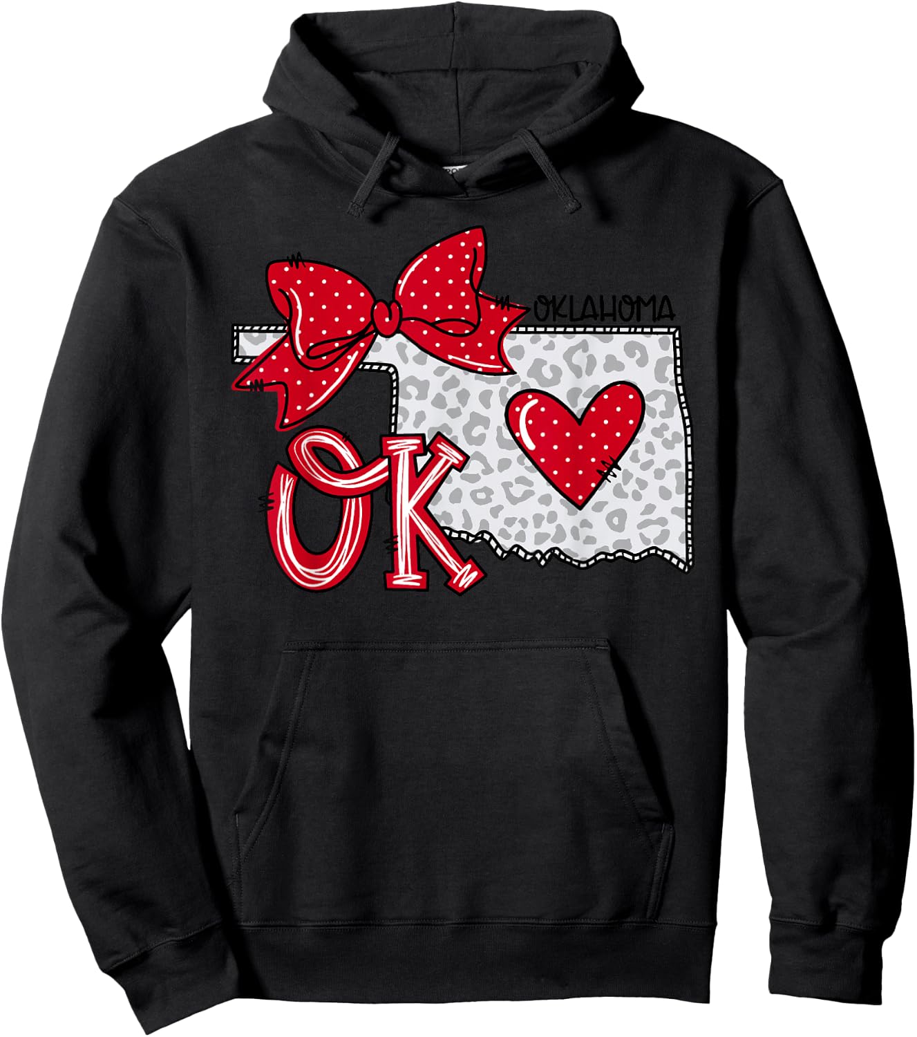 Oklahoma Heart State Map Women Girl Kids Coquette Bow Hoodie - Hoodie | Black