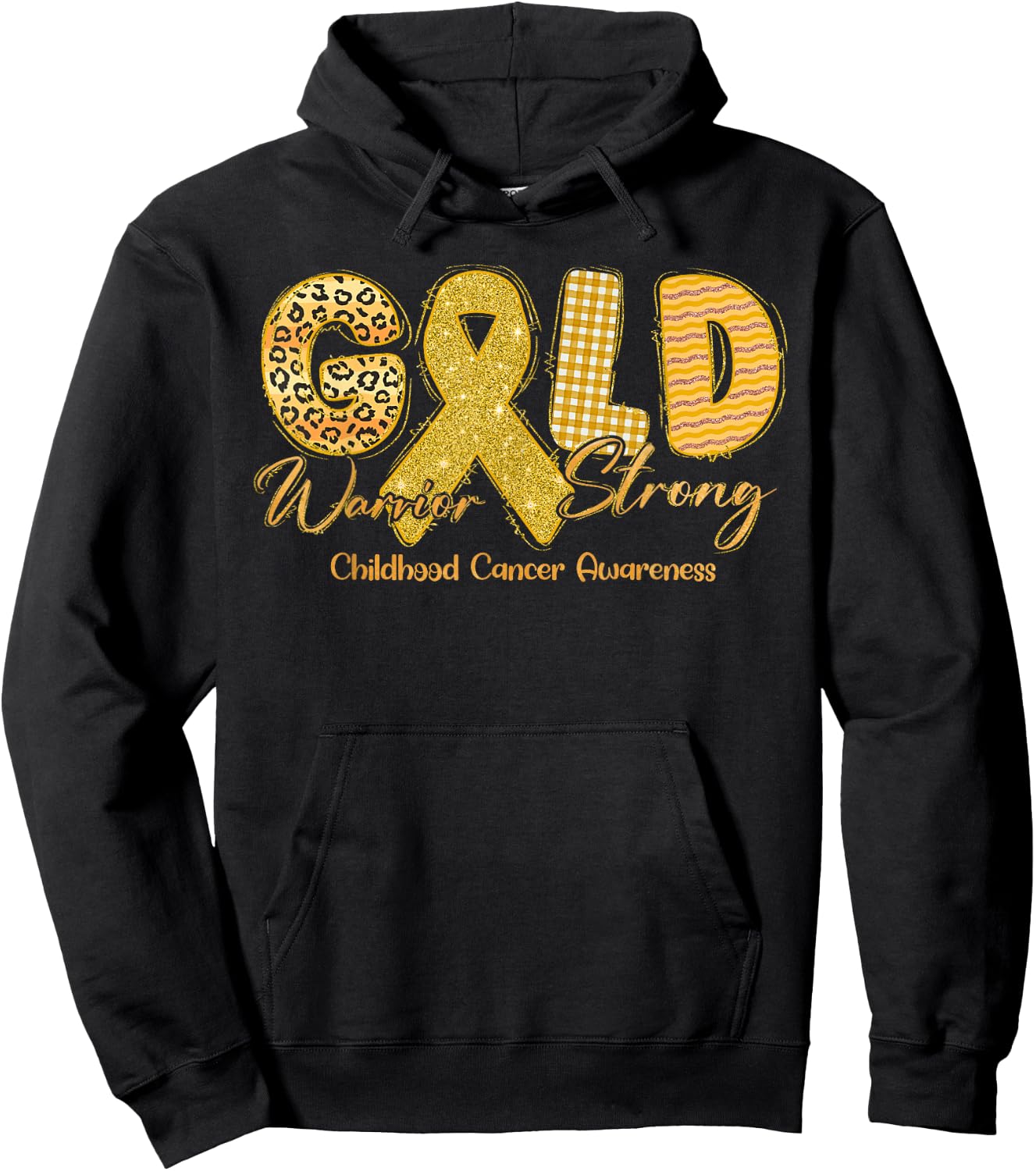 Gold Warrior Strong Childhood Cancer Awareness Gold Ribbon Hoodie - Hoodie | Black