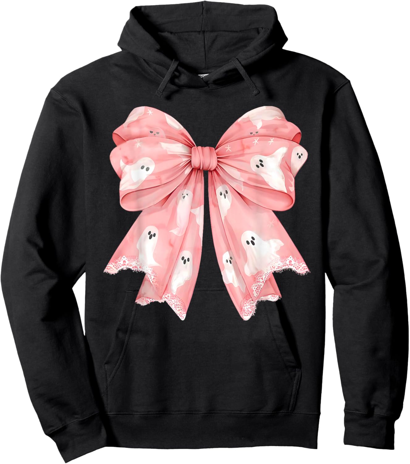 Coquette Bow Trick Or Treat Spooky Season Ghost Halloween Hoodie - Hoodie | Black